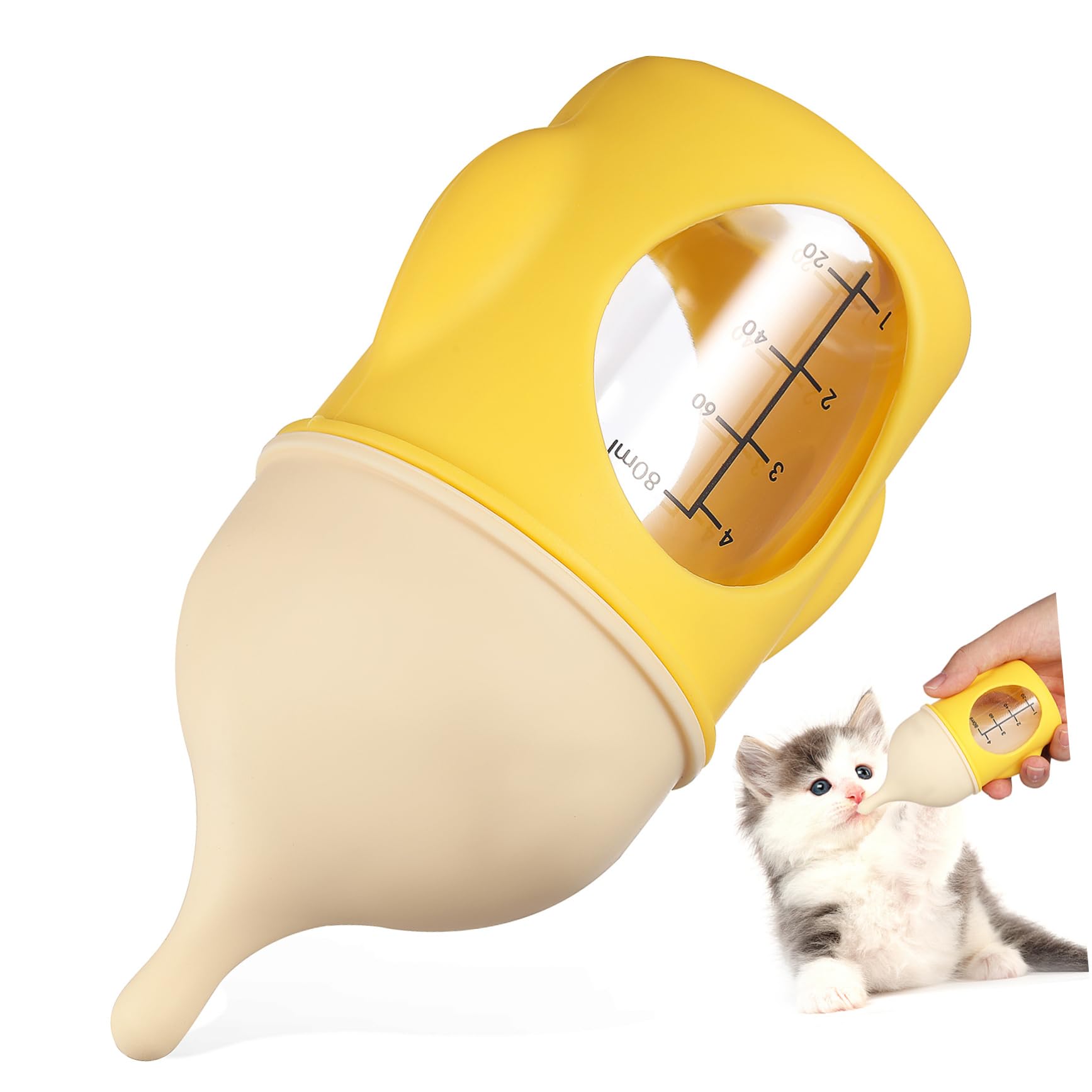Abaodam Pet Bottles for Newborn Puppies Kittens Nursing Bottles Flow Control and Scale Kitten 80ml