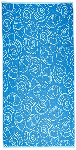 Arus Jacquard Woven Turkish Terry Cotton Beach Towel, Shells Blue, 28x55 Arus Jacquard Woven Turkish Terry Cotton Beach Towel, Shells Blue, 28x55