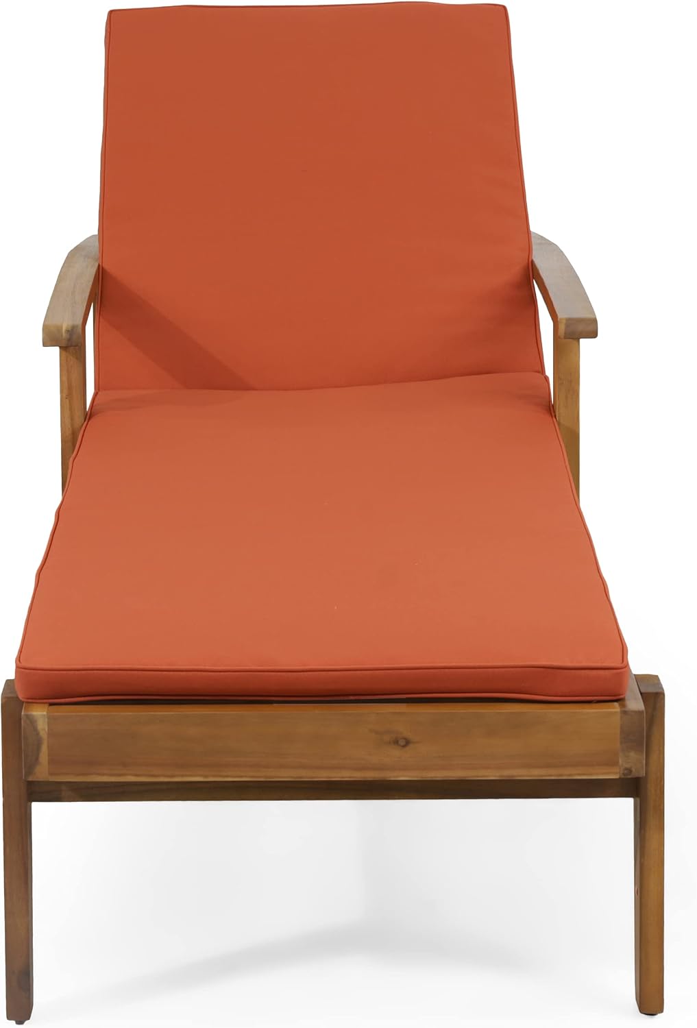 78.7" Patio Chaise Lounge Chair with 5-Position Adjustable Backrest, Poolside Recliner Chaise with Waterproof Cushion, All Weather Lounger with Exotic Acacia Construction for Outdoor Backyard, Orange