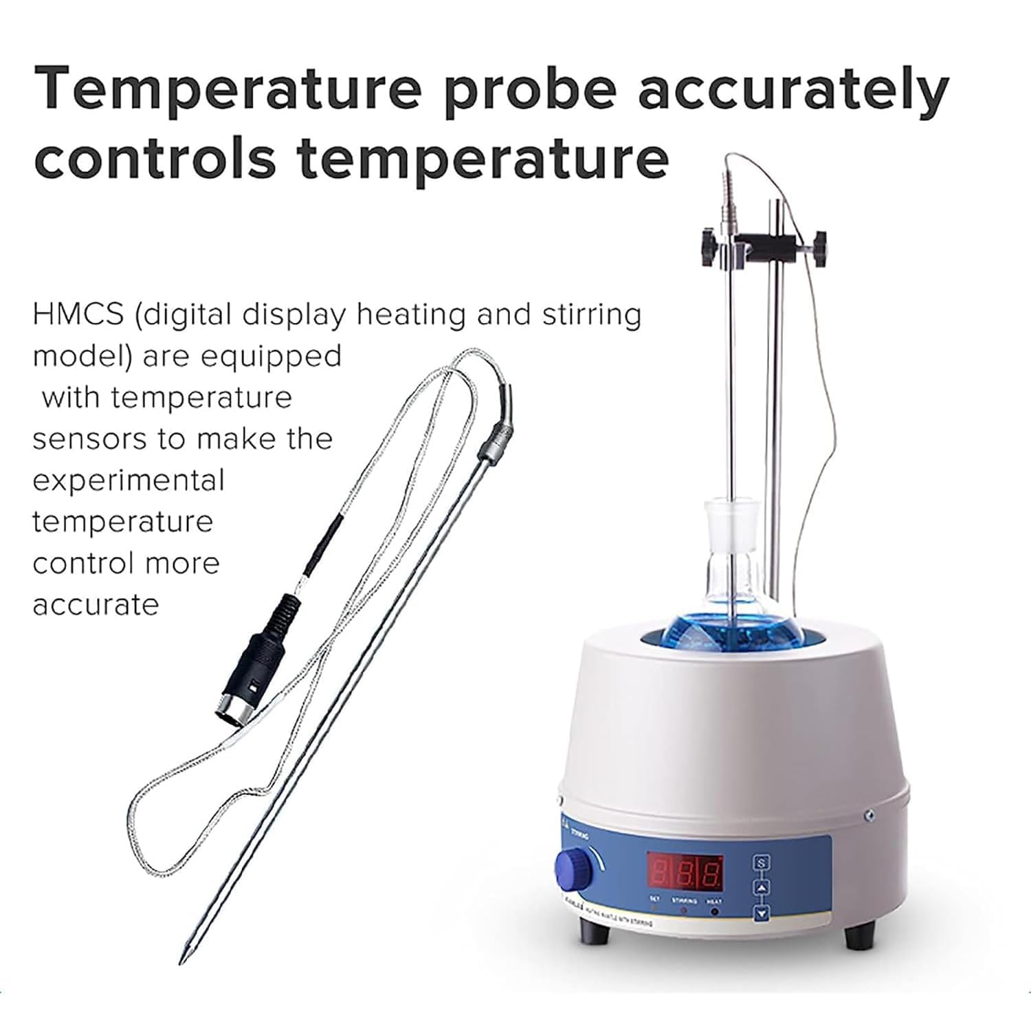 Manto calefactor con agitador magnético para matraces de fondo redondo, 0-1400 RPM, forro de fibra de vidrio de 2000 ml, sonda de temperatura