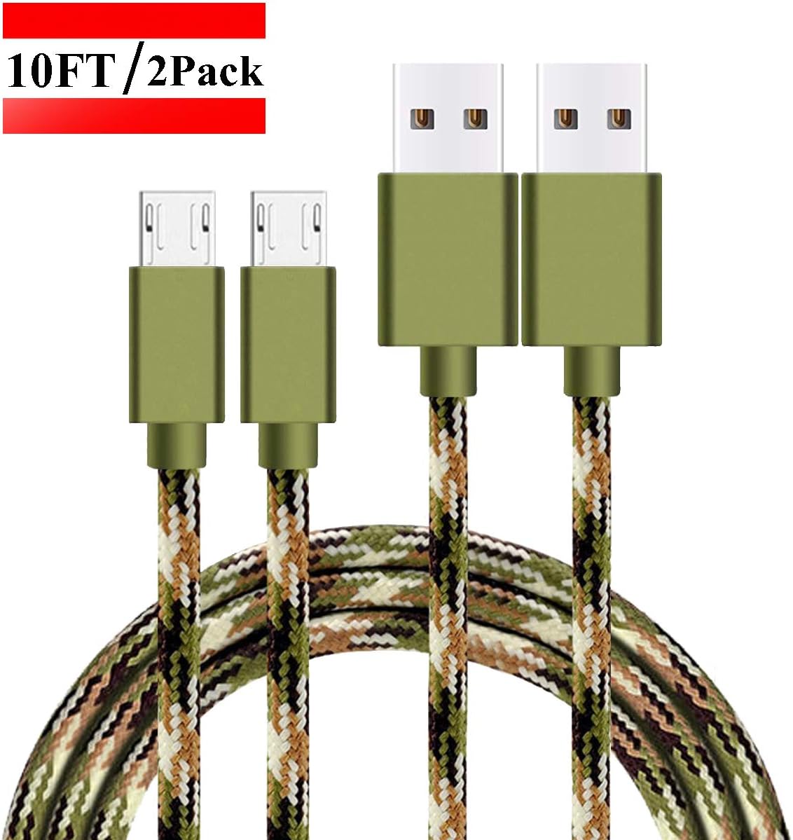 Micro USB Cable 10FT 2Pack,Androi Charging Cord Fast Phone Charger for Samsung Galaxy S7 S6 Plus/Edge/Active S5 S2 J3 J3V 7 J7V,LG Stylo 2 3 G3 G4 V10 K20 K30 Plus,Motorola Moto G4 G5 G5S E E5 E4 E6S