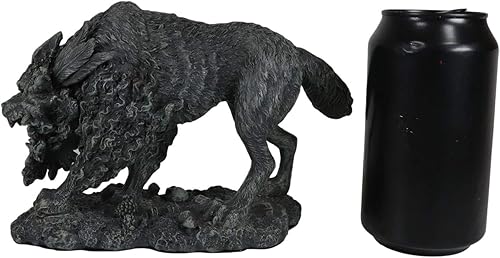 Miniatura 7 de Ebros Gift Estatua de Fenrir de mitología nórdica vikinga con acabado de piedra sintética, 8.25 pulgadas de largo, figura de lobo gigante Vánagandr