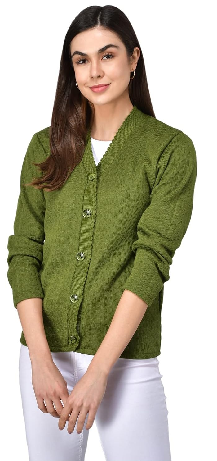 Women's Casual Winterwear Woolen Sweater (Small, Green)
