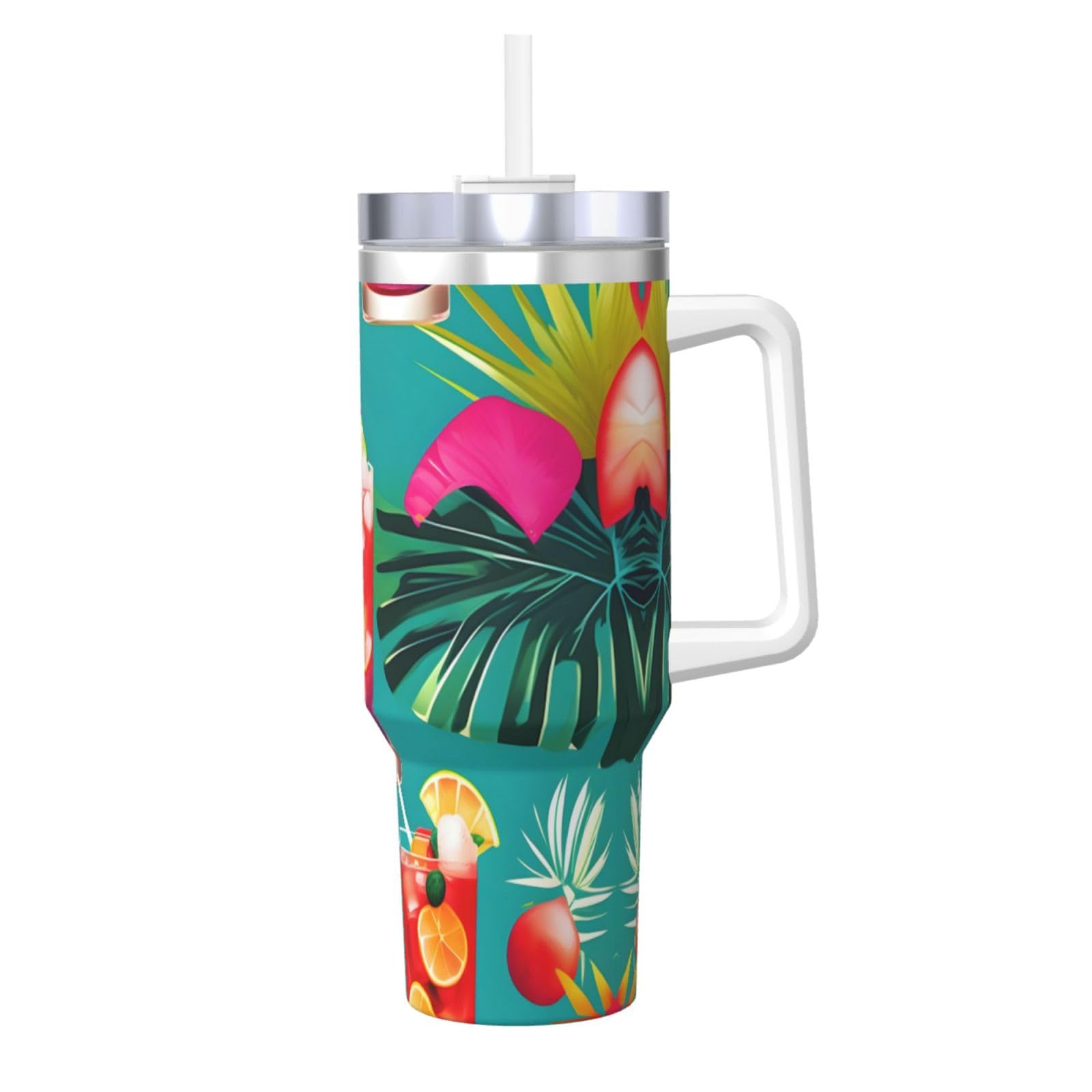 Tropical Cocktails Ice Bully - Botella de agua de acero inoxidable con aislamiento de doble pared con asa y tapa con popote