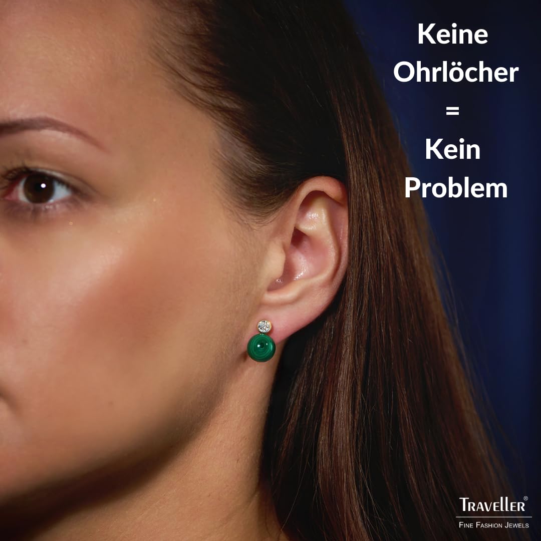 Traveller Ohrclip - Damen - echter Malachit - Ø 10 mm - Kristall - 22kt vergoldet - 15x10 mm - 112502