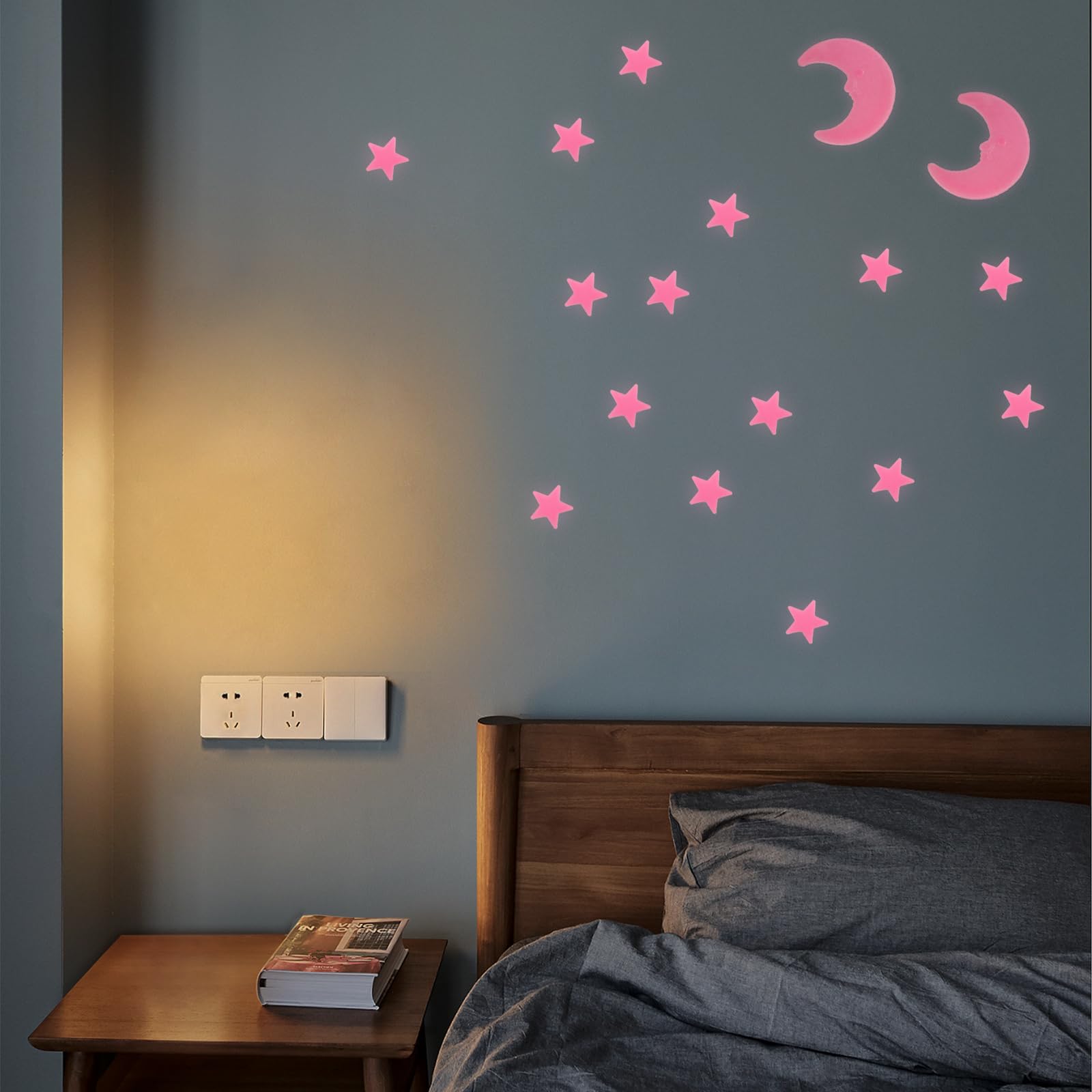 Dnyta 300 stelle adesive fluorescenti per soffitto, in plastica, decorazione da parete, per pareti, camera da letto, stanza (rosa)