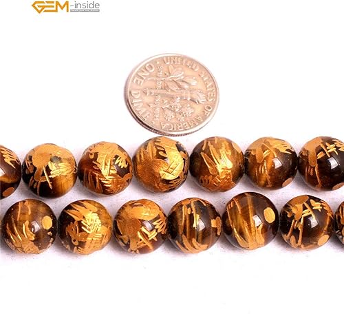 Miniatura 2 de GEM-Inside - Cuentas sueltas naturales de 0.394in de ojo de tigre amarillo, cuentas redondas Qinglong Dragon Mala cristal Energía Piedra Energética