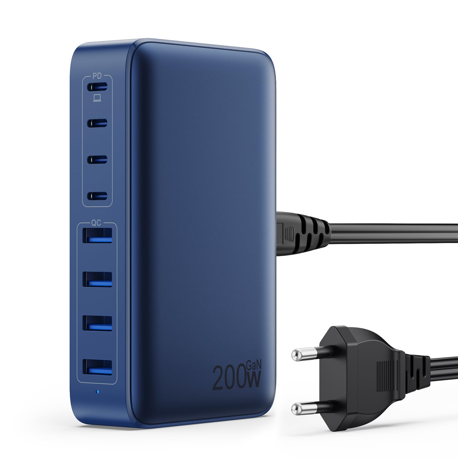 200W Caricatore USB C Multiplo, GaN III 8-Port 65W Laptop Caricabatterie PPS PD QC Alimentatore USB C Multipla Stazione di Ricarica mit USB A per MacBook Air/Pro Laptop iPhone Samsung SteamDeck-Blu