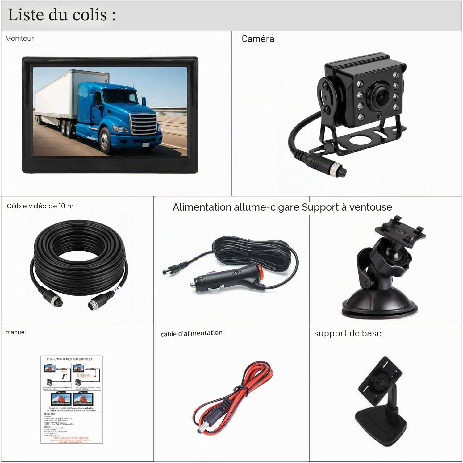 Caméra de recul 4 Broches pour Voiture Système d'aide au stationnement, 12 V-24 V 12,7 cm TFT LCD HD écran Couleur HD + 8 LED infrarouges Vision Nocturne étanche Caméra de recul de Marche arrière