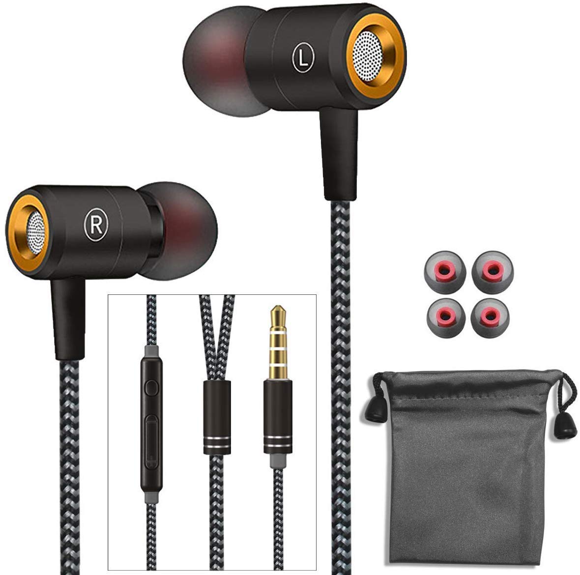in-Ear Earphones Stereo Headphones High Definition Wired Earphones with Microphone Mic Stereo and Volume Control Waterproof Metal Wired Earphone for Android Mp3 Players Tablet Laptop (Black)
