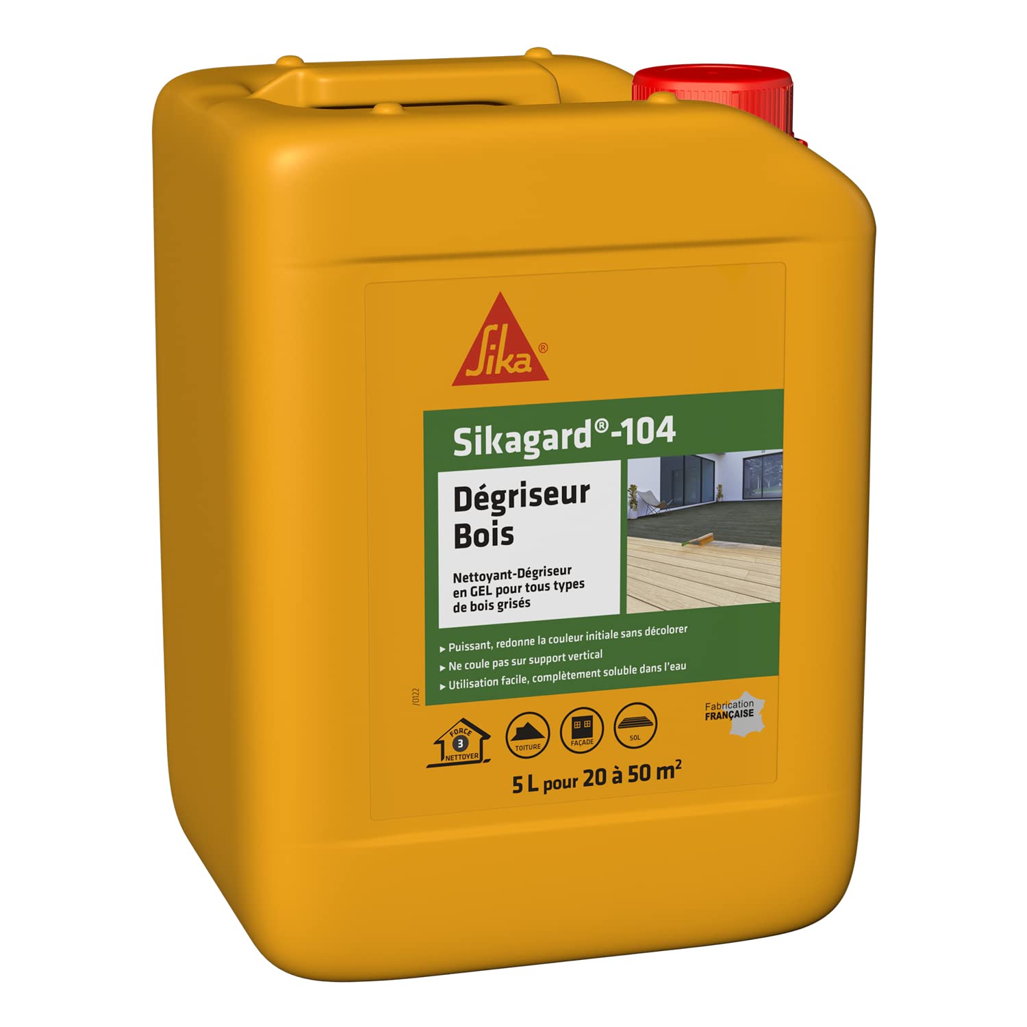 SIKA - Nettoyant dégriseur bois - Sikagard 104 - Tous types de bois - Toiture, façade, sol, mobilier de jardin, clôture, bardage - Ravive les couleurs du bois - Prêt à l'emploi - Pour 20 à 50m2-5L
