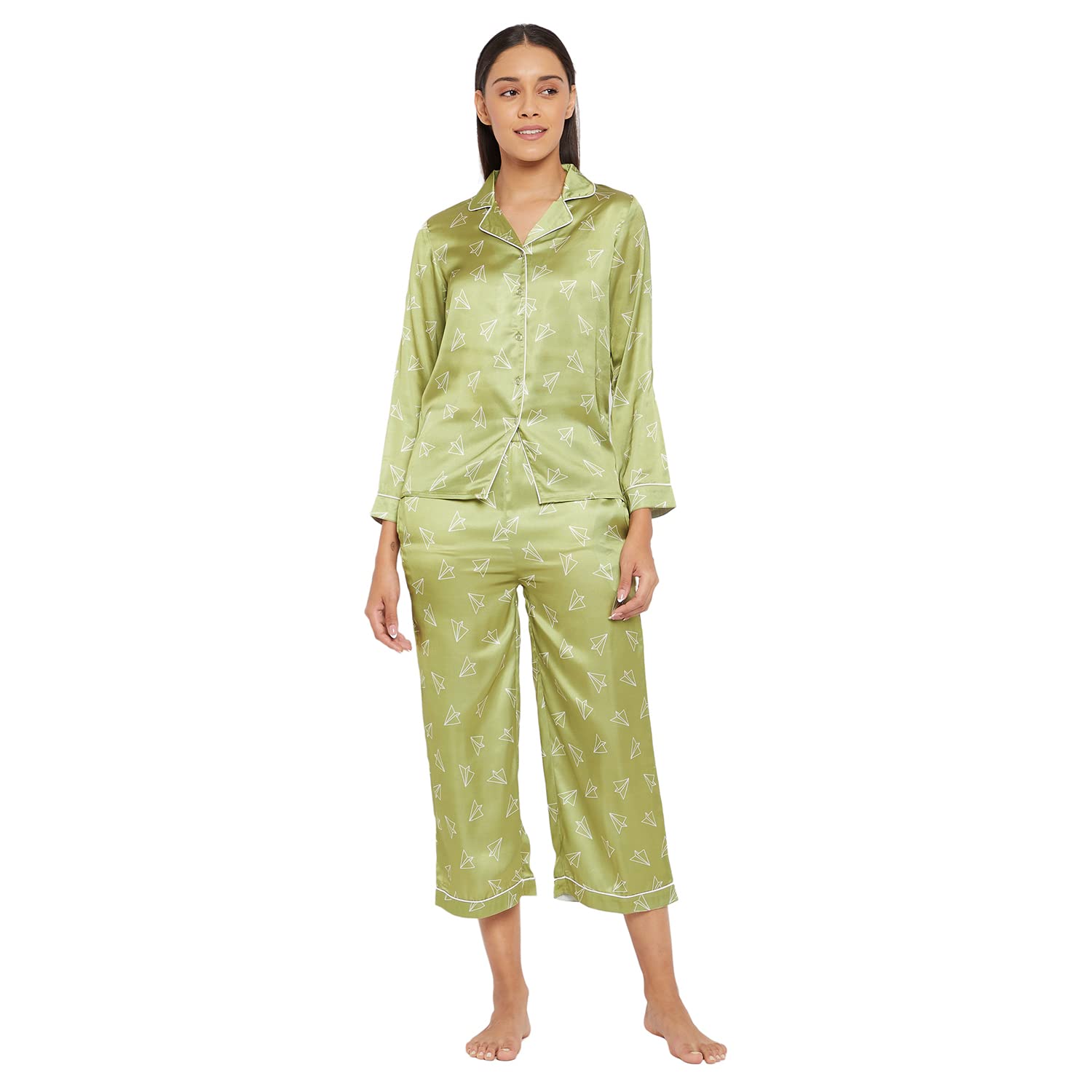 panit Women Lime Green Printed Shirt and Pyjama Night Suit Sets-picture-0