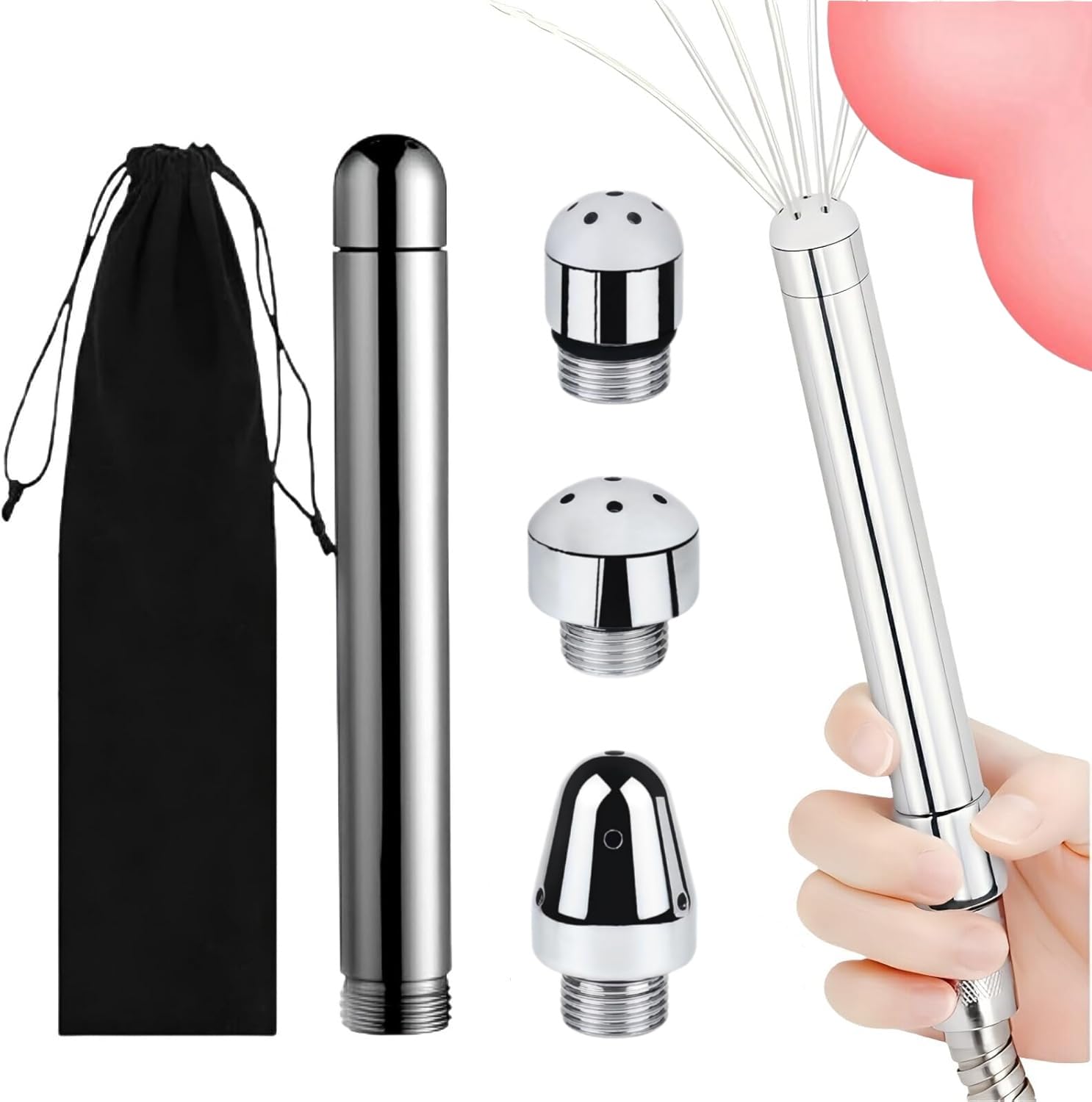 Metal Shower Cleaner Enema Douche System, 3 Shower Heads,Handheld Water Shower Nozzle Anal Rinse Vaginal Cleaning Kit Cleaner Attachment for Men Women(Aluminum)