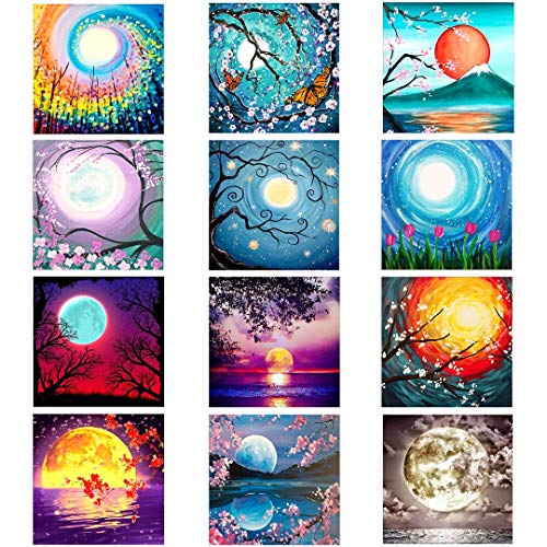 XPCARE 12 Pack 5d Diamond Painting Kits Round Full Drill Acrylic Embroidery Cross Stitch for Home Wall Decor Moon(Canvas 12X12In) XPCARE 12 Pack 5d Diamond Painting Kits Round Full Drill Acrylic Embroidery Cross Stitch for Home Wall Decor Moon(Canvas 12X12In)