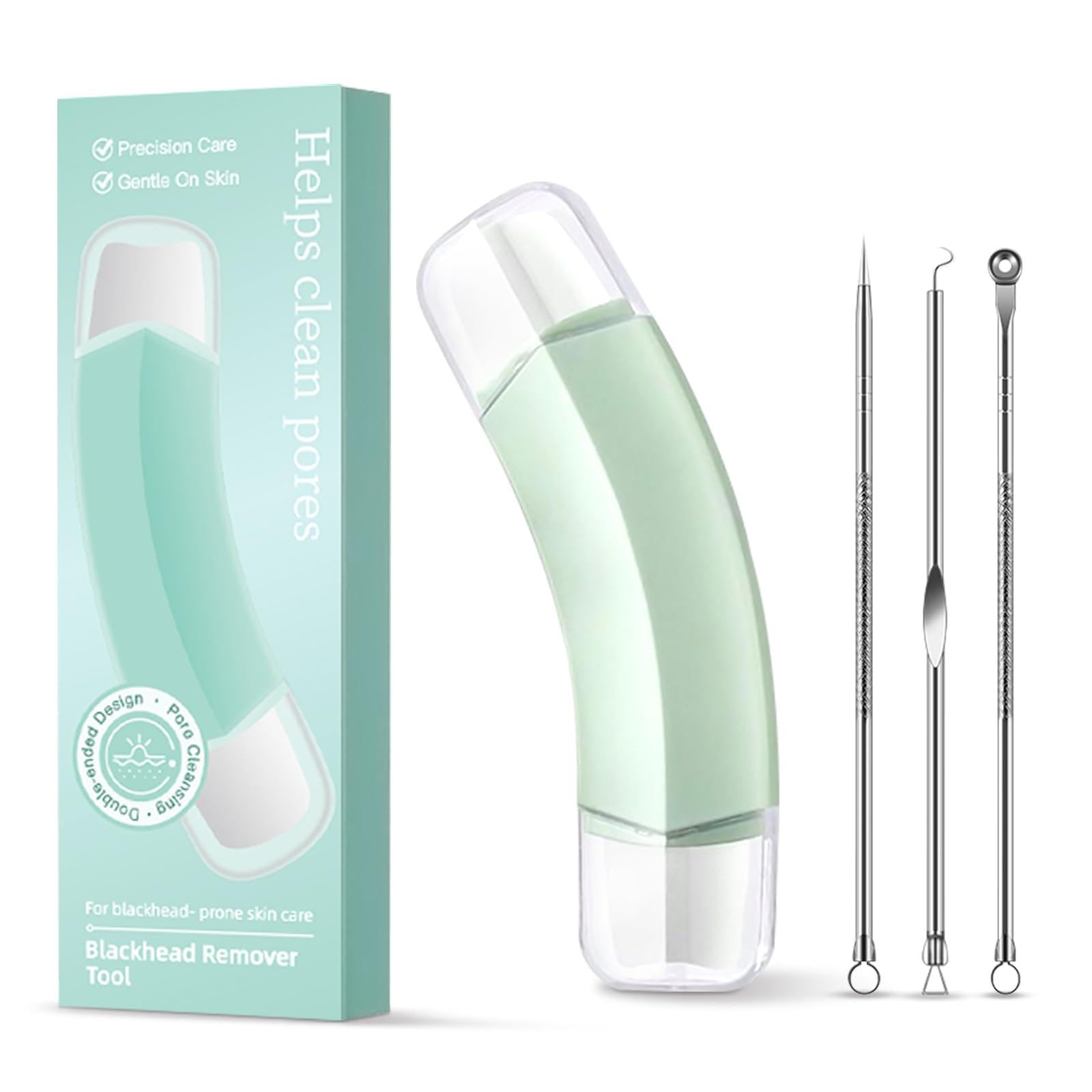 Upgraded Manueller Mitesser Entferner Werkzeug Set, Ergonomischer Doppelkopf Mitesser Schaber mit 3-teiligem Edelstahl Extractor Needle Kit, Porenreiniger Hautpflege Werkzeuge für Gesicht und Nase