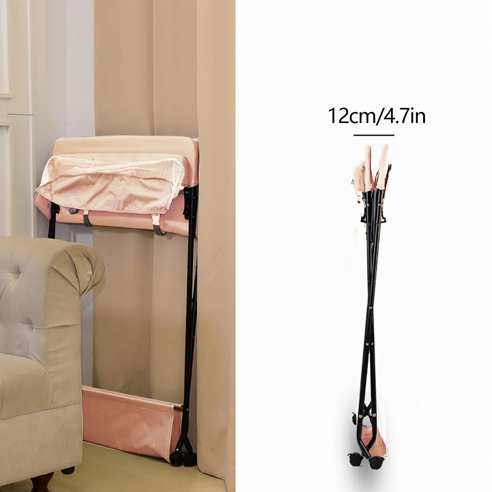 Table à langer Baignoire Pliable, Commode Mobile, Station à Langer avec Ceinture de Sécurité et Compartiments de Rangement