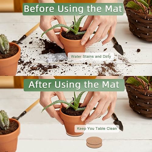 Miniatura 6 de Alfombrillas de corcho de 4 pulgadas y macetas de metal plateado de 5 pulgadas 6 platillos para plantas y 6 macetas galvanizadas con agujero de