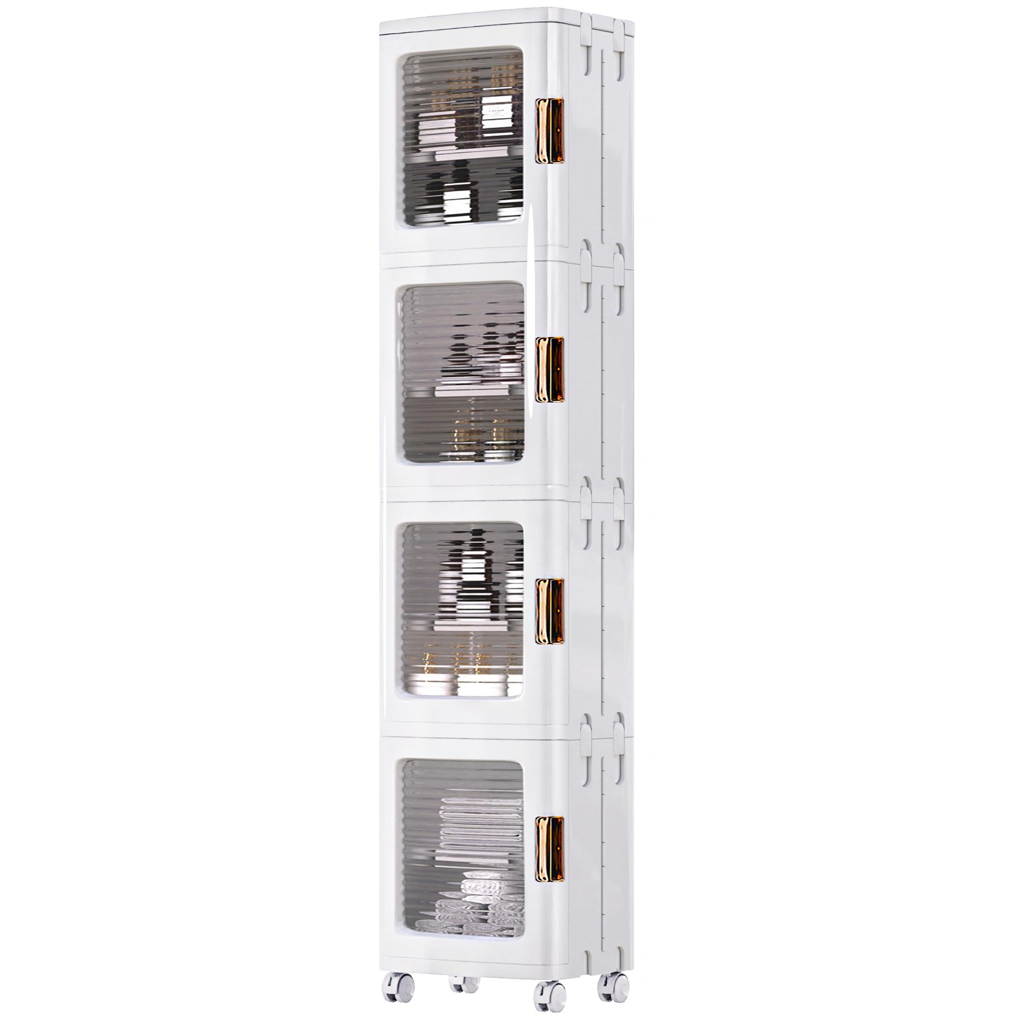 VECELO 4-Tier Narrow Storage Cabinet with Wheels, White | Bathroom Organizers and Storage, Adjustable Shelves, Anti-Tip, Slim, for Bathroom Kitchen Laundry and Small Spaces