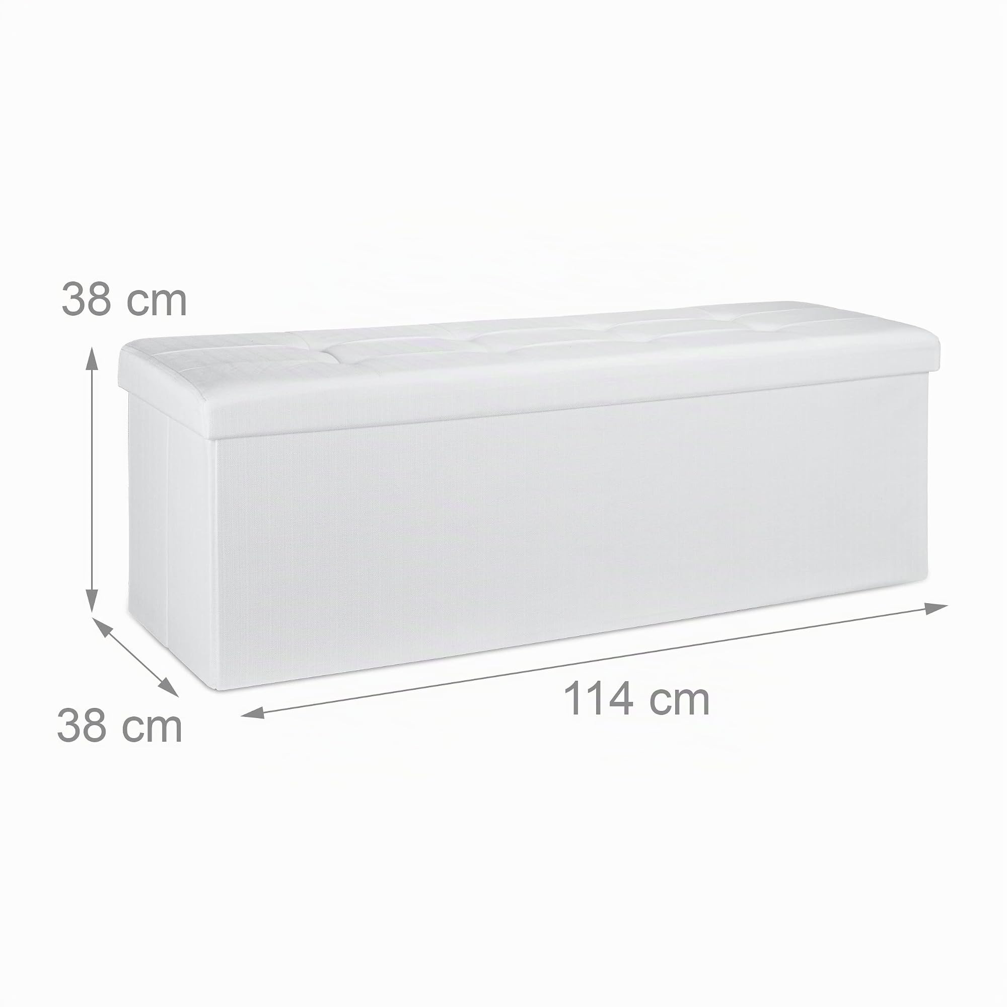 Relaxdays Faltbare Sitzbank XXL, Sitzcube mit Stauraum, Sitzwürfel aus Leinen, mit Deckel, HBT 38 x 114 x 38 cm, weiß