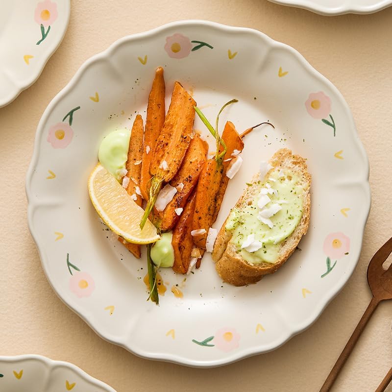 Dessert Plates Lace Ceramic Plate, Creative Dinner Plate, Flat Plate, Breakfast Plate Dessert Plate(Small)