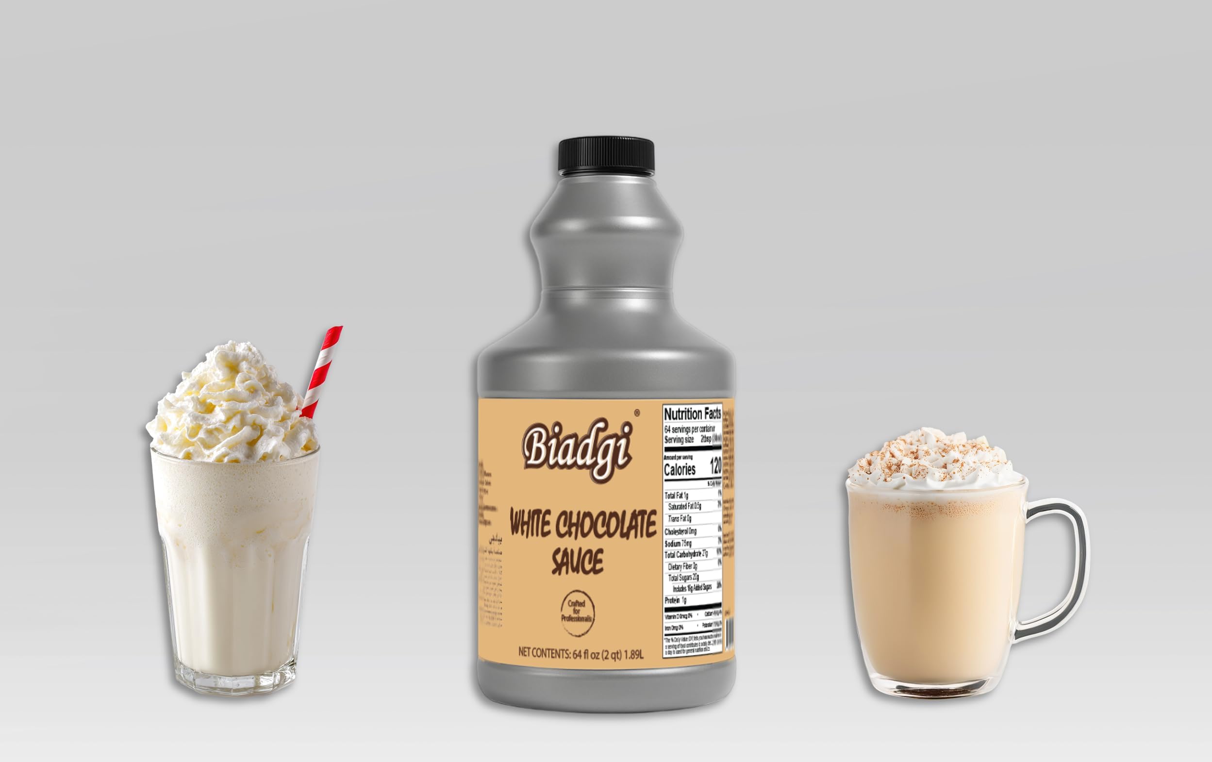 - Biadgi White Chocolate Sauce 64 fl oz – Premium Beverage & Dessert Syrup – Coffee Shop White Chocolate Flavoring for Lattes, Mochas, Frappes & Milkshakes – Bulk Café Bottle