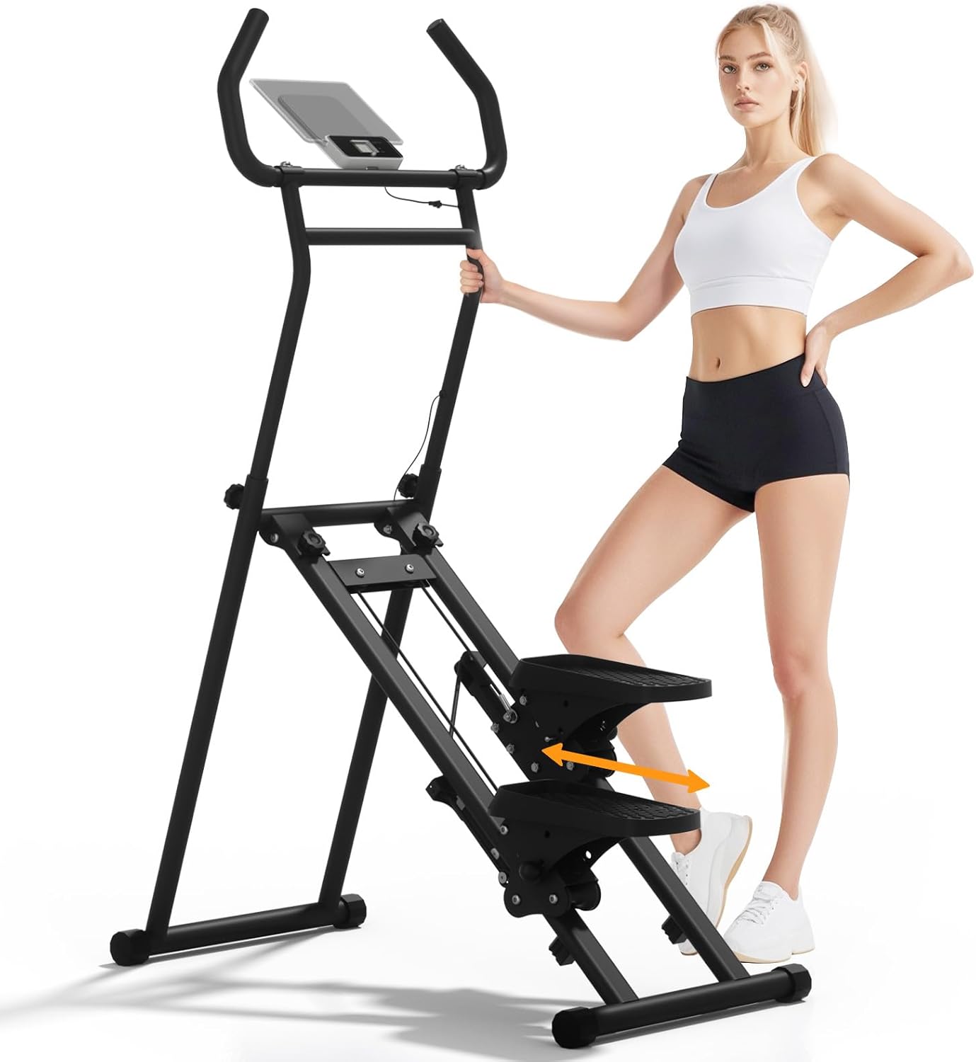 MACYO Stair Stepper for Home Workout - Full-Size Foot Pedals with Tablet Holder, Foldable Stepping Climbers, Easy Assembly, Compact Design for Cardio & Leg Training Black