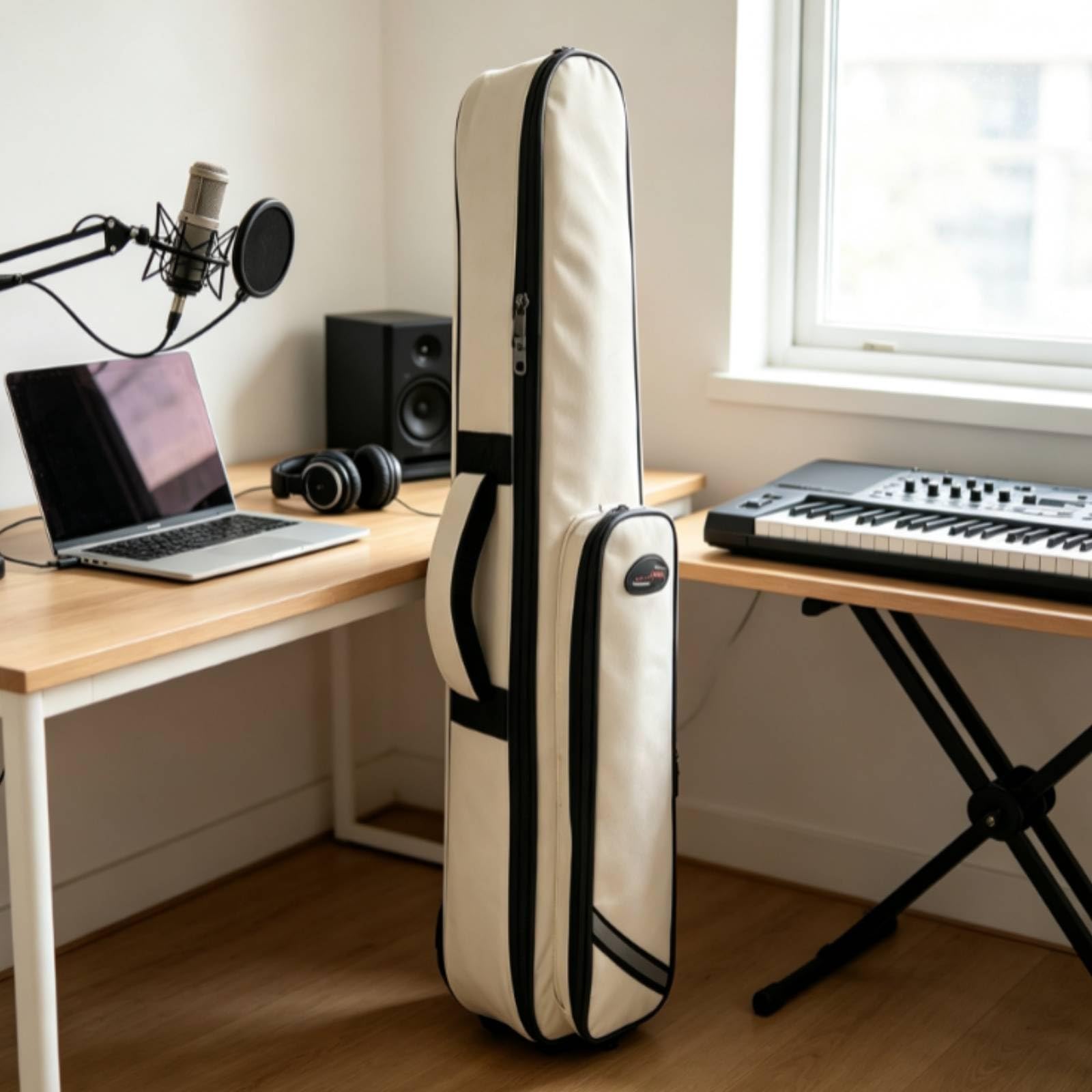 Custodia con Tasca Esterna Imbottita Borsa con Maniglia Compatta per Musicisti, Studenti di Musica, Array, Bianco Sporco