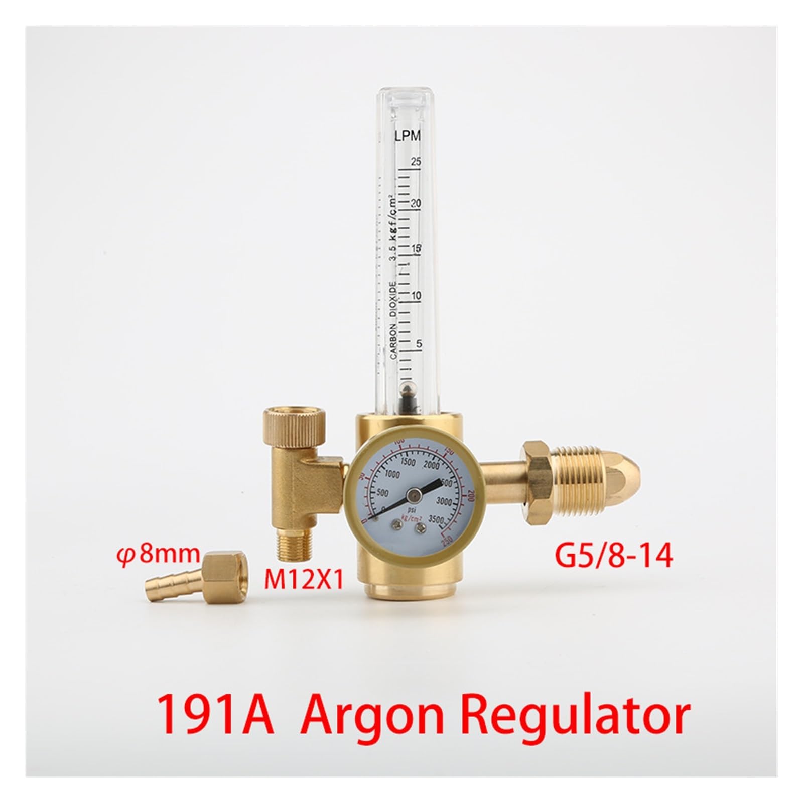 Wig-Argon-Regler, Durchflussmesser, Gasregler, G5/8 Zoll, 0–25 MPa, Durchflussmesser, Schweißschweißmesser, Argon-Regler, Druckminderer (Color : 191 (Copper), Size : Argon Regulator)