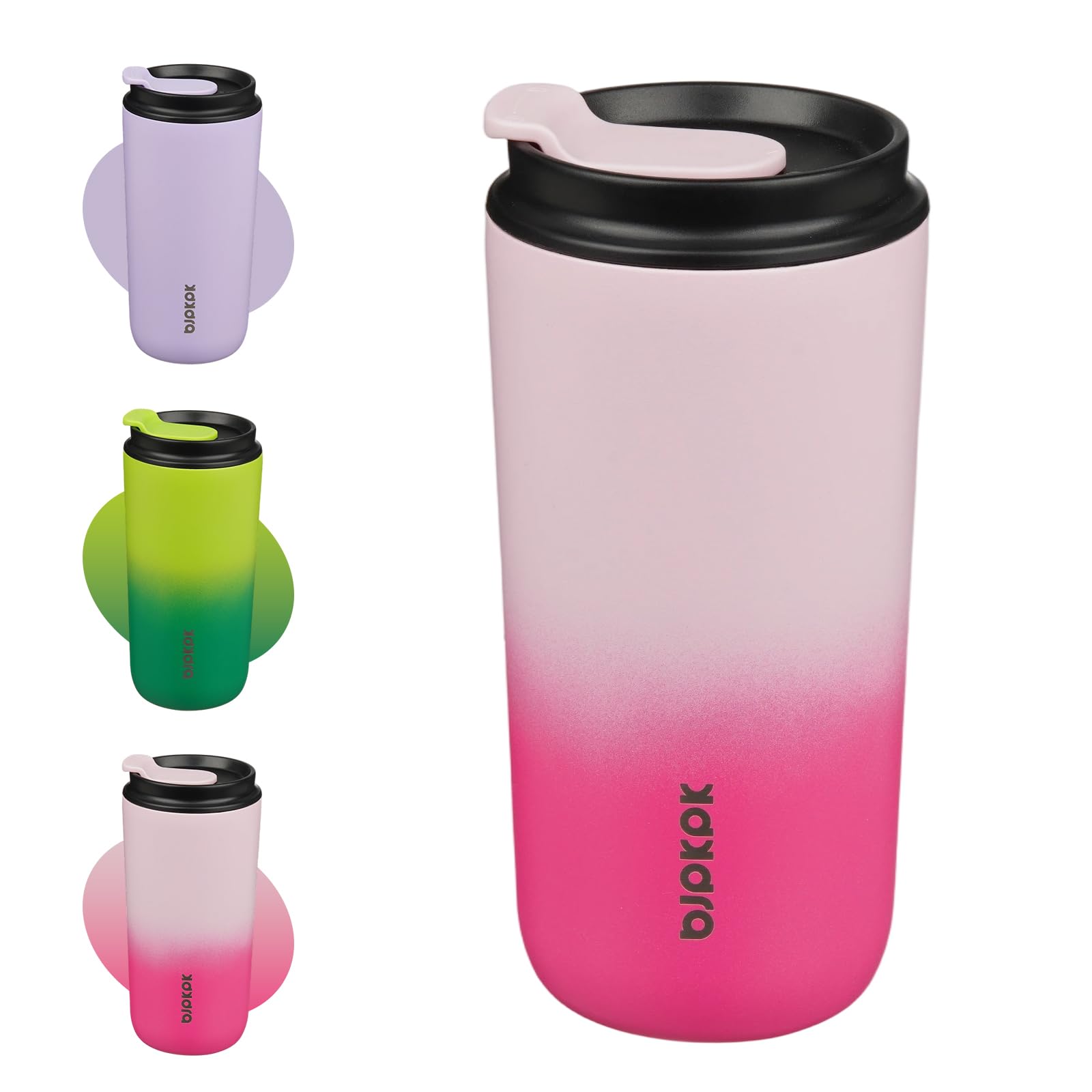 BJPKPK Travel Coffee Mug, 480ml Insulated Cup with Leakproof Lid Stainless Steel Coffee Tumbler Reusable Thermal Cup for Hot and Cold Drinks,Cherry Blossom