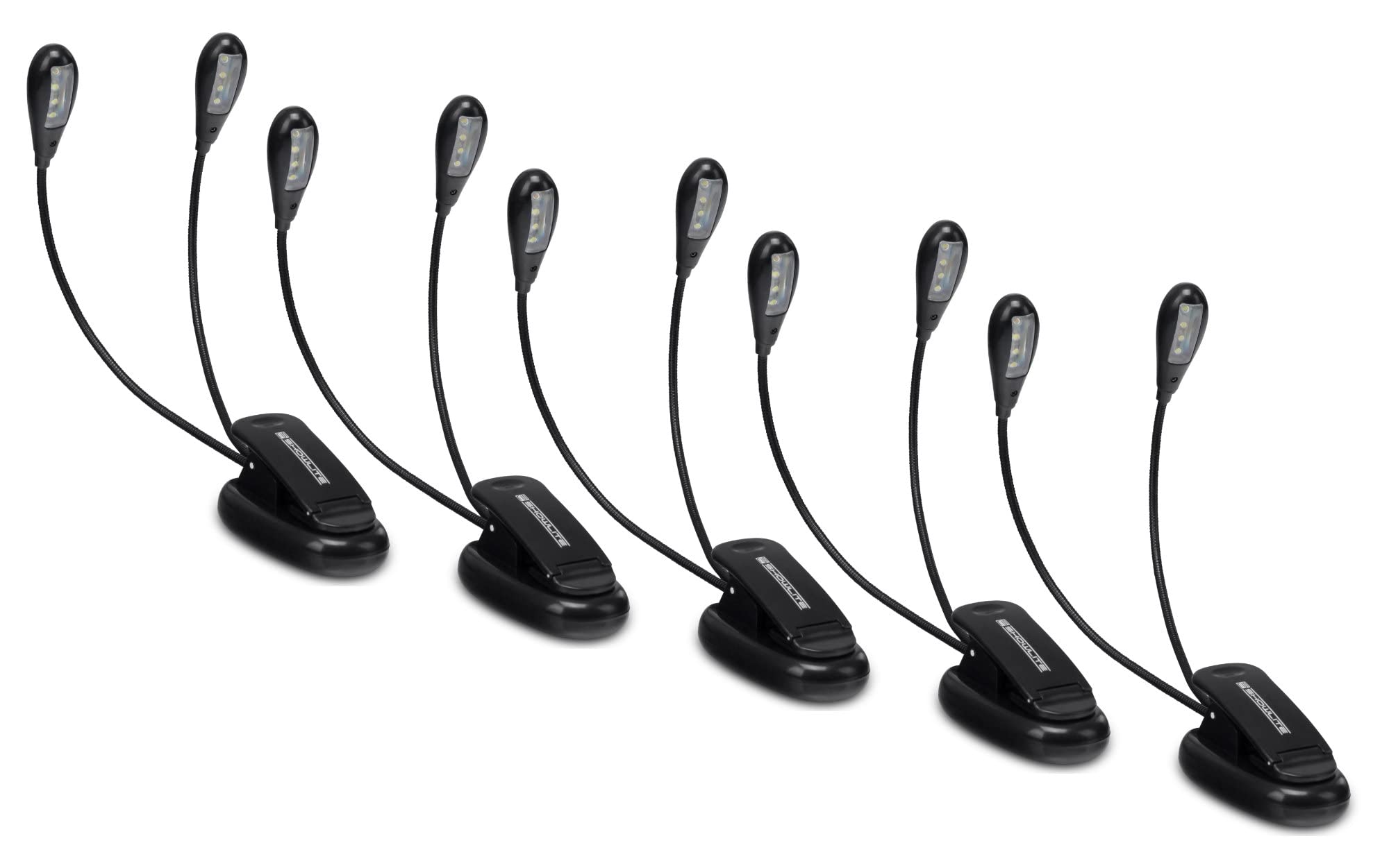 Showlite 5er Set Bright Light 8 LED Notenpultleuchte (8 lichtstarke LEDs, 2 Helligkeitsstufen, Befestigungsklammer, universell einsetzbar, lange Lebensdauer, inkl. Batterien) Schwarz