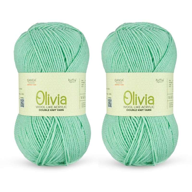 Image of Ganga Acrowools Acrylic Olivia, Double Knit Yarn. Hand Knitting and Crochet Yarn. Oekotex Class 1 Certified. Pack of 2 Balls - 100Gms Each.Shade No -OLV059 Spring Rain