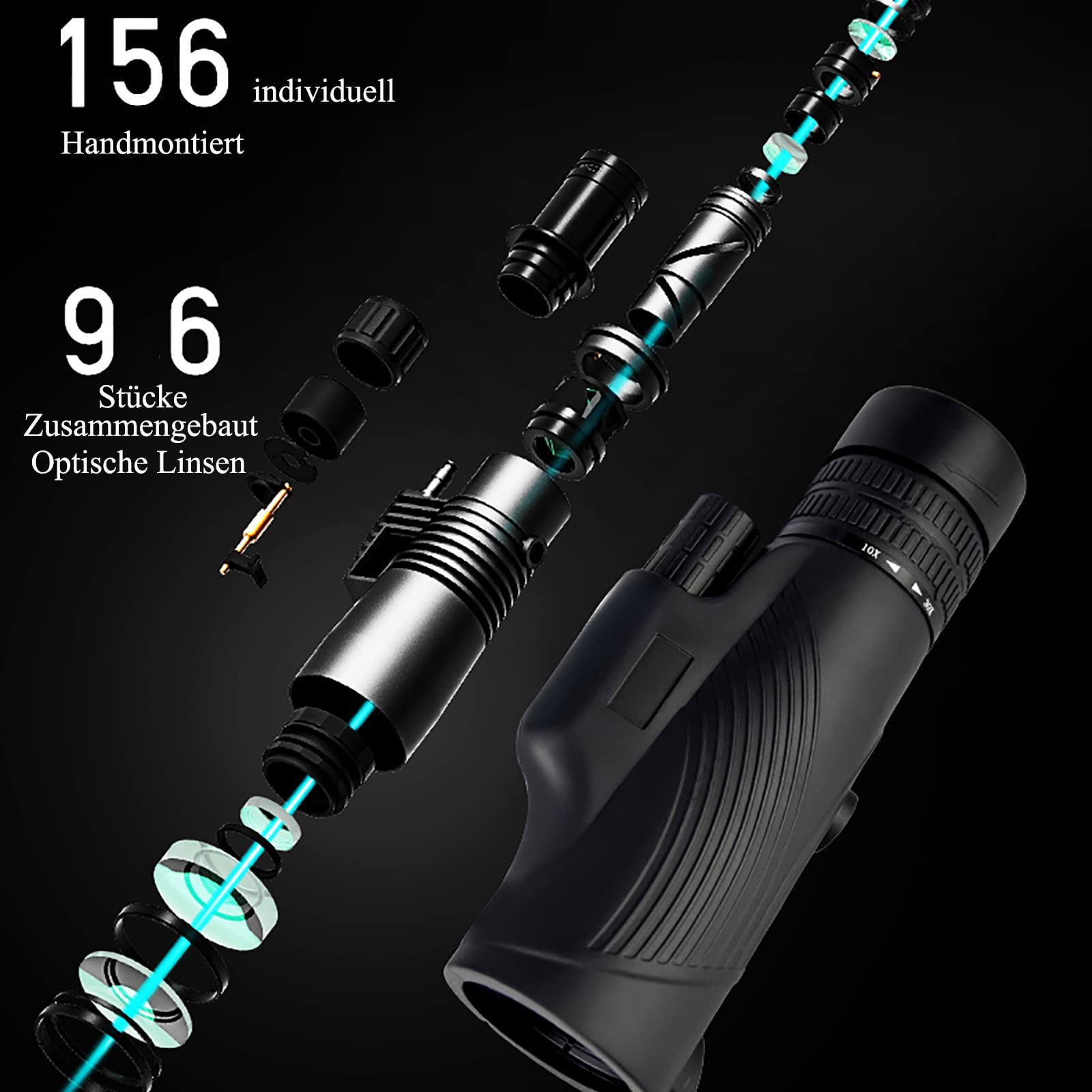Monoculaire monoculaire zoom 10-30x avec prisme BAK4 FMC pour adulte avec support et trépied Vision basse lumière claire pour l'escalade, les jeux de ballon, les concerts