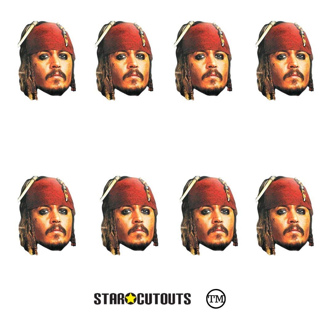 Star Cutouts Ltd SMP434 Jack Sparrow 8 Pack Cardboard Face Talking Point for Pirate Parties Use as Masks- Decorations for Birthdays- Multicolour