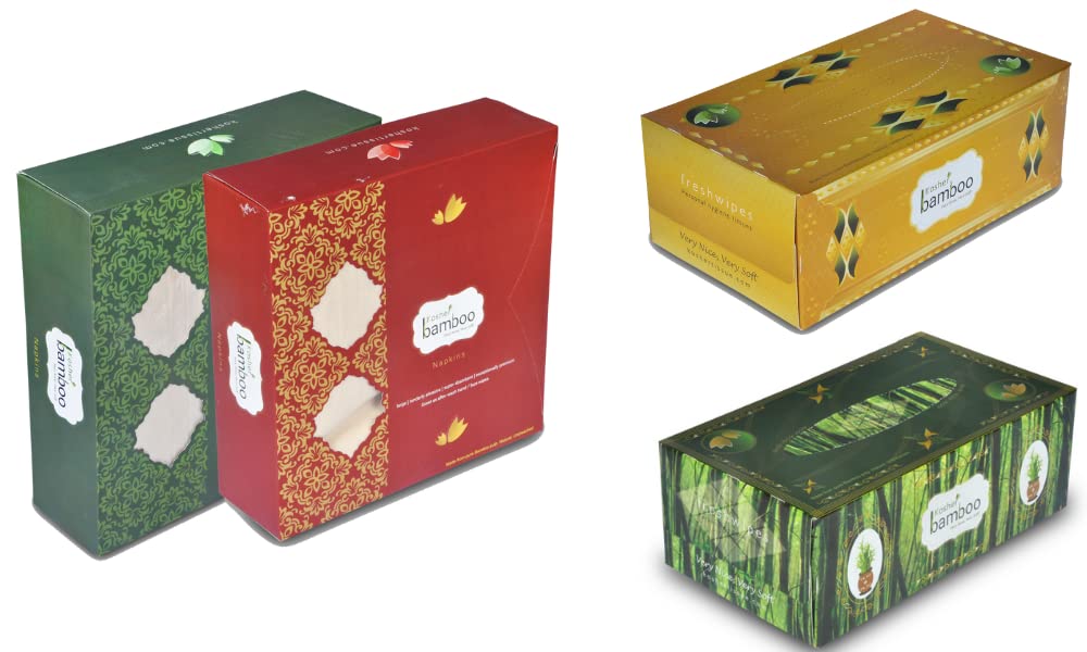 Kosher Bamboo Tissue - Combo Pack - Pure Bamboo Pulp - Napkins (50 Sheets) set of 2 and Facial Tissue (150 Pulls) set of 2