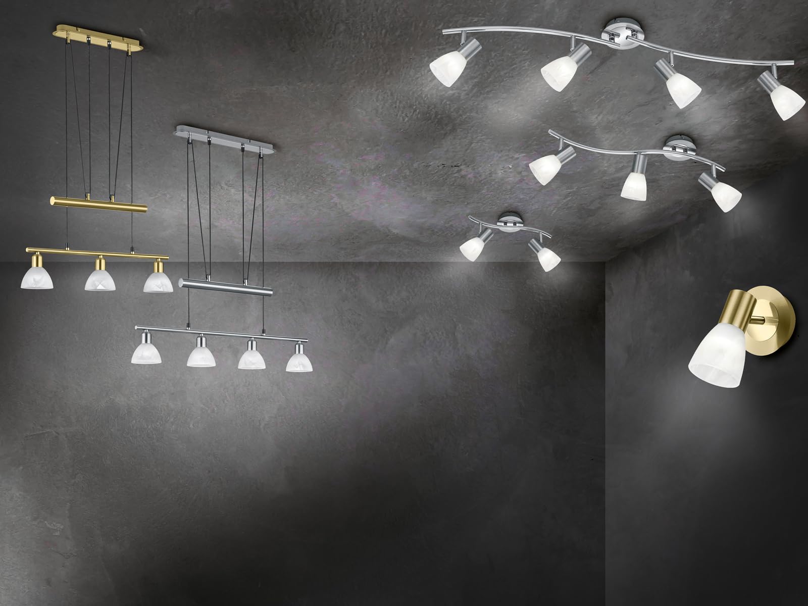 Trio 871010208 Levisto Faretto LED, 2x6 Watt, Ottone Satinato/Alabastro, 33x10x19 cm