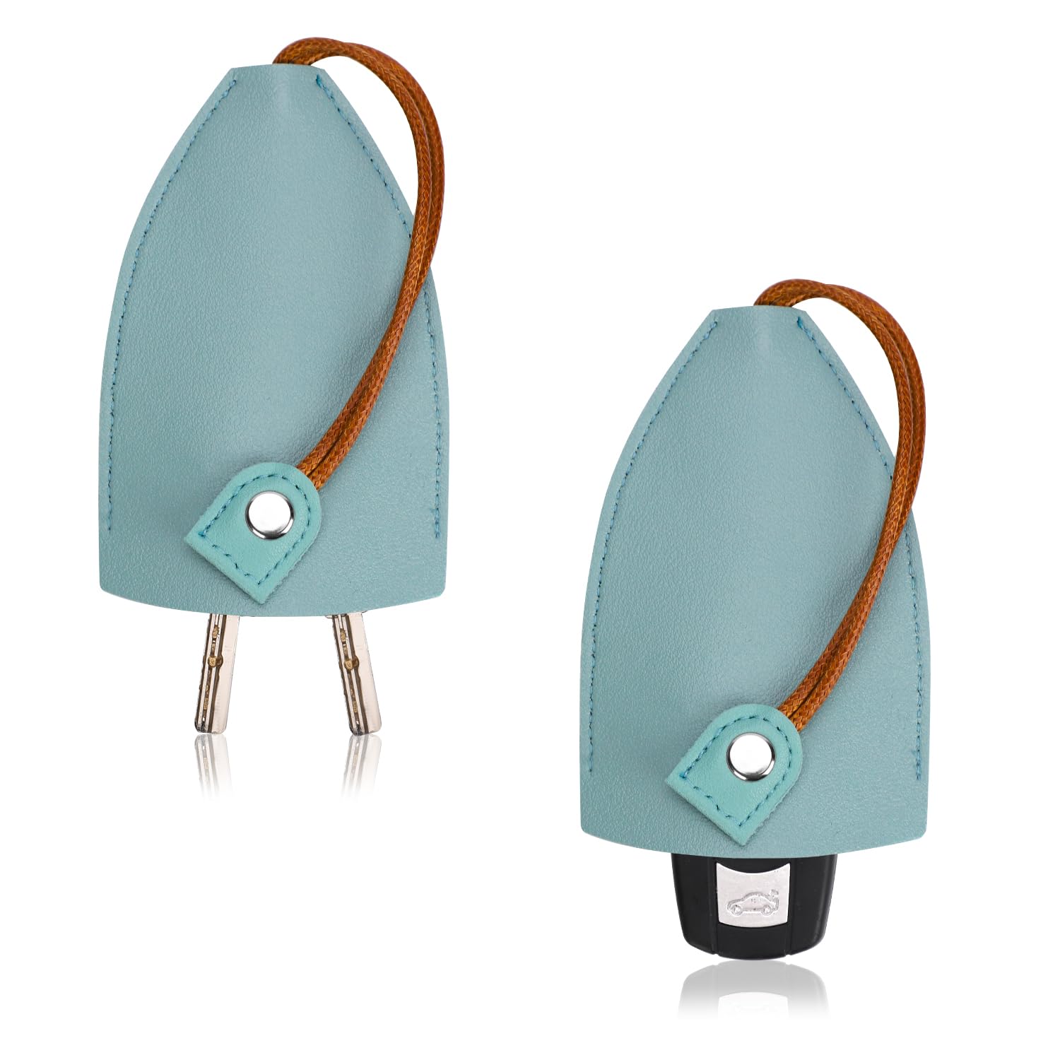 NQEUEPN2pcs Car Key Case, Pull Out Car Key Holder Sleeve Cute Keychain Bag PU Leather Portable Key Pouch Large Capacity Protector Key Fob Holder for Women Men (Light Blue)