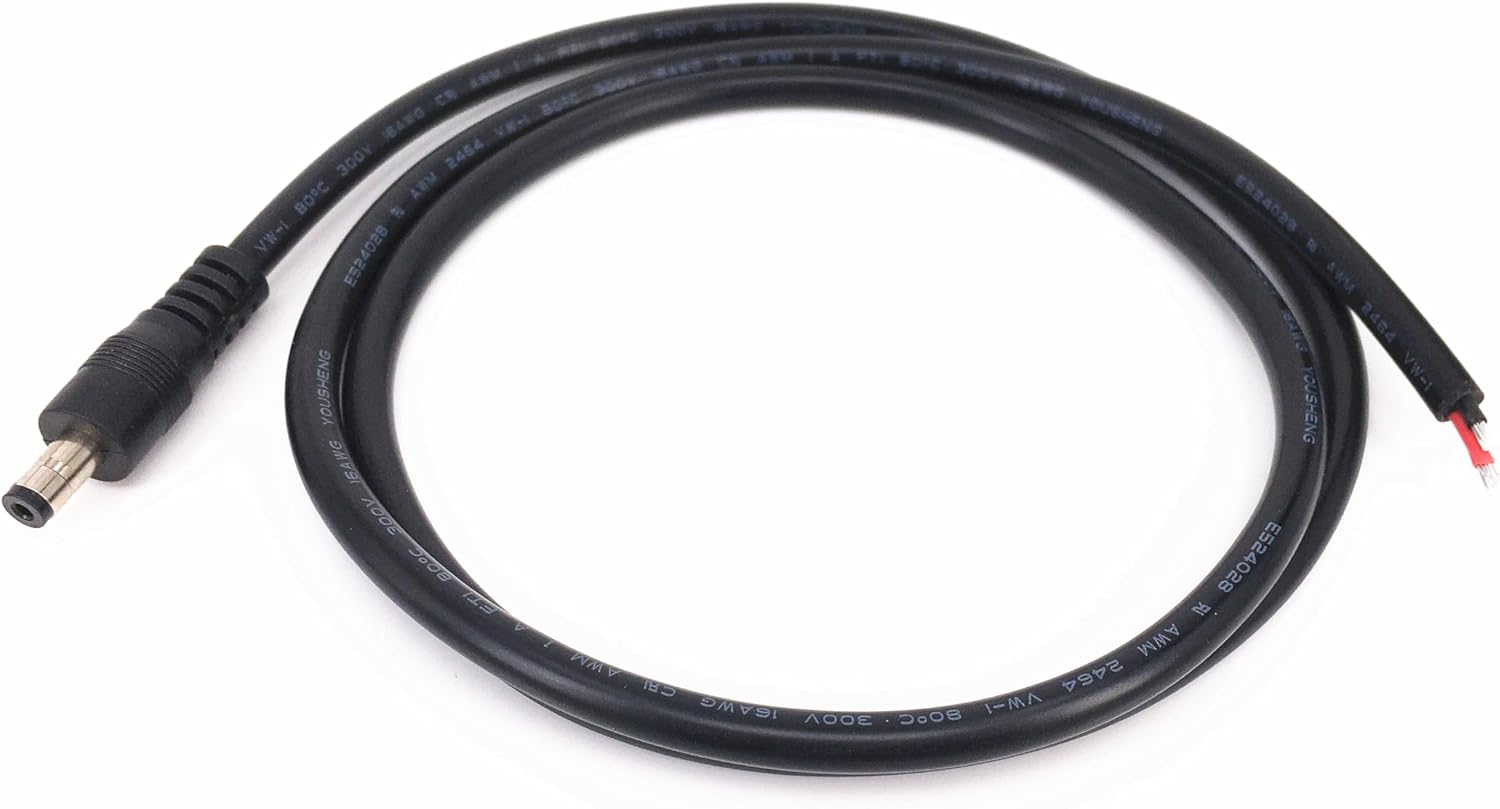 2pcs 3.28FT DC Power Pigtails Cable DC 5.5MM x 2.1MM Male Plug to Bare Wire Open End Power Wire Supply Repair Cable, Barrel Connector Pigtail for CCTV Security Camera LED Strip Light 5V-24V Adapter - Image 3