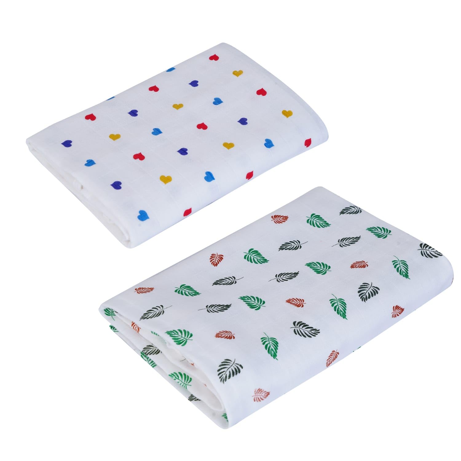 Muslin Swaddle Blankets, White, Cotton, 100 x 80 cm, Hearts and Leaves Print,Pack of 2 Baby-image-24