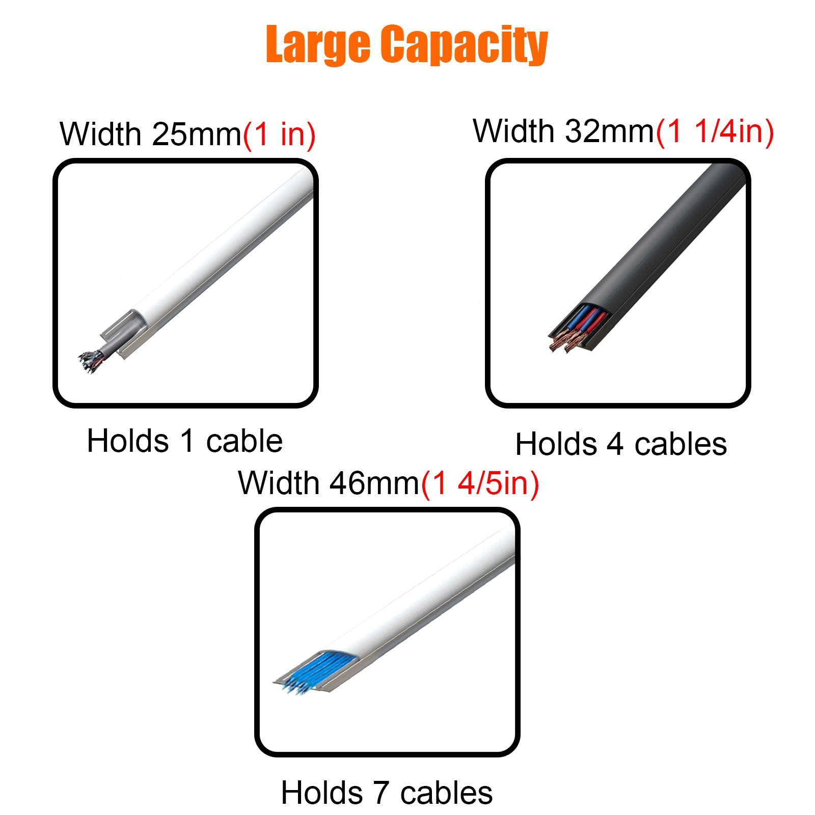 Canaleta Cable Cubre Escondites de cables para cables en el suelo, cubierta de cables curvada con respaldo adhesivo, gestión de cables para exteriores/hogar/oficina, paquete de 3(3 pcs Black,W 45mm(1