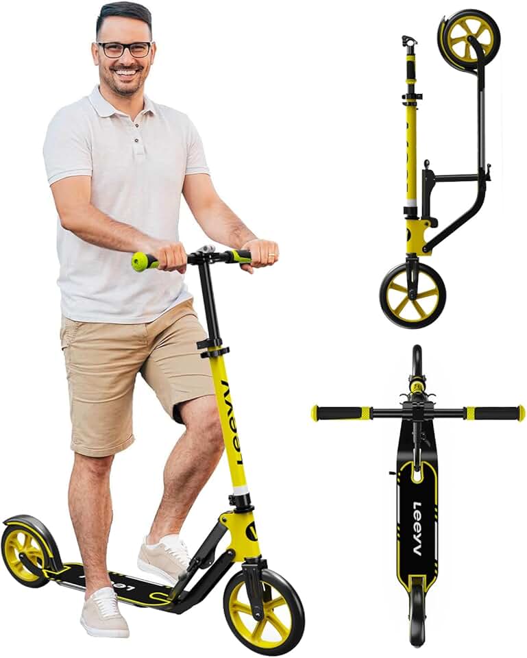 Scooter adulto – dobrável, altura ajustável, rodas grandes, armação leve de alumínio | Adequado para adolescentes a partir de 120 kg | Limite de peso de 120 kg