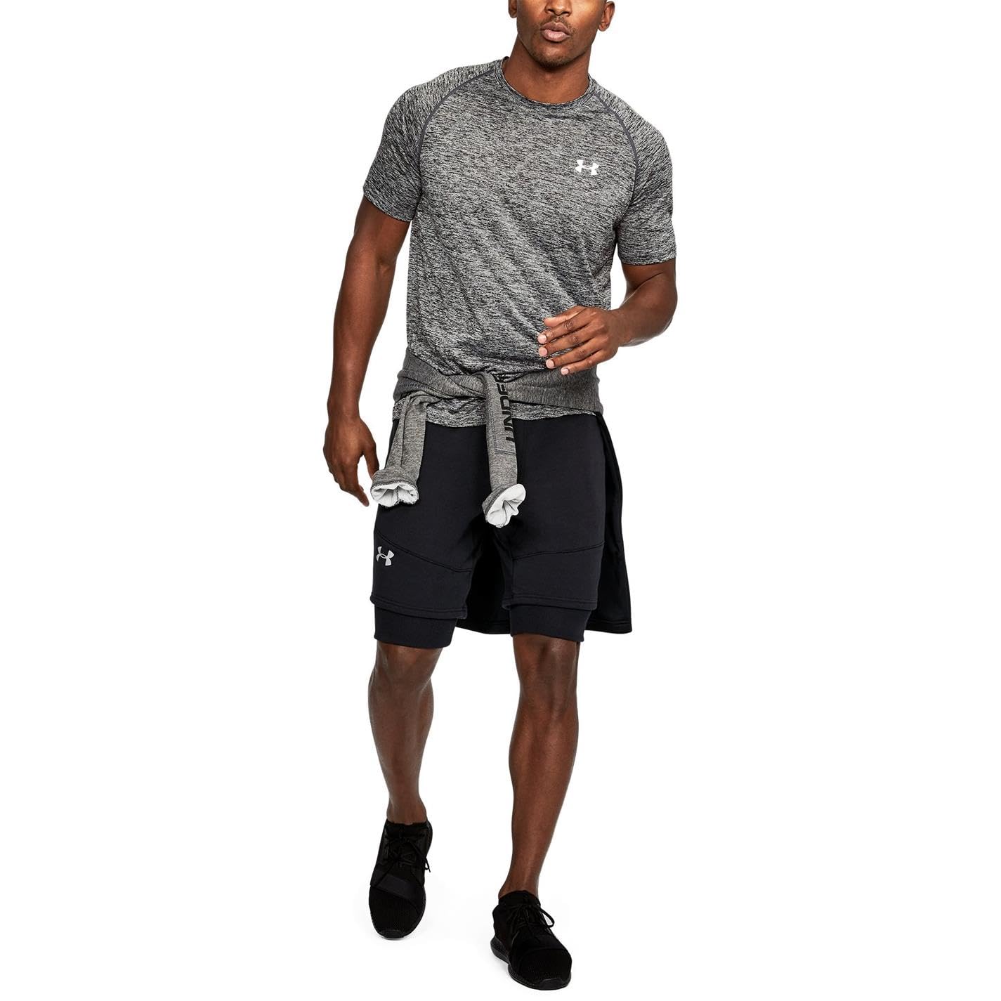 Under Armour Homme T-Shirt Ample Texturé Technique, Black/Racer Red, L