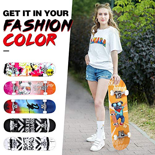 Beleev Skateboards For Beginners, 31 Inch Complete Skateboard For Kids Teens Adults, 7 Layer Canadian Maple Double Kick Deck Concave Cruiser Trick Skateboard (Yellow) #TOP6