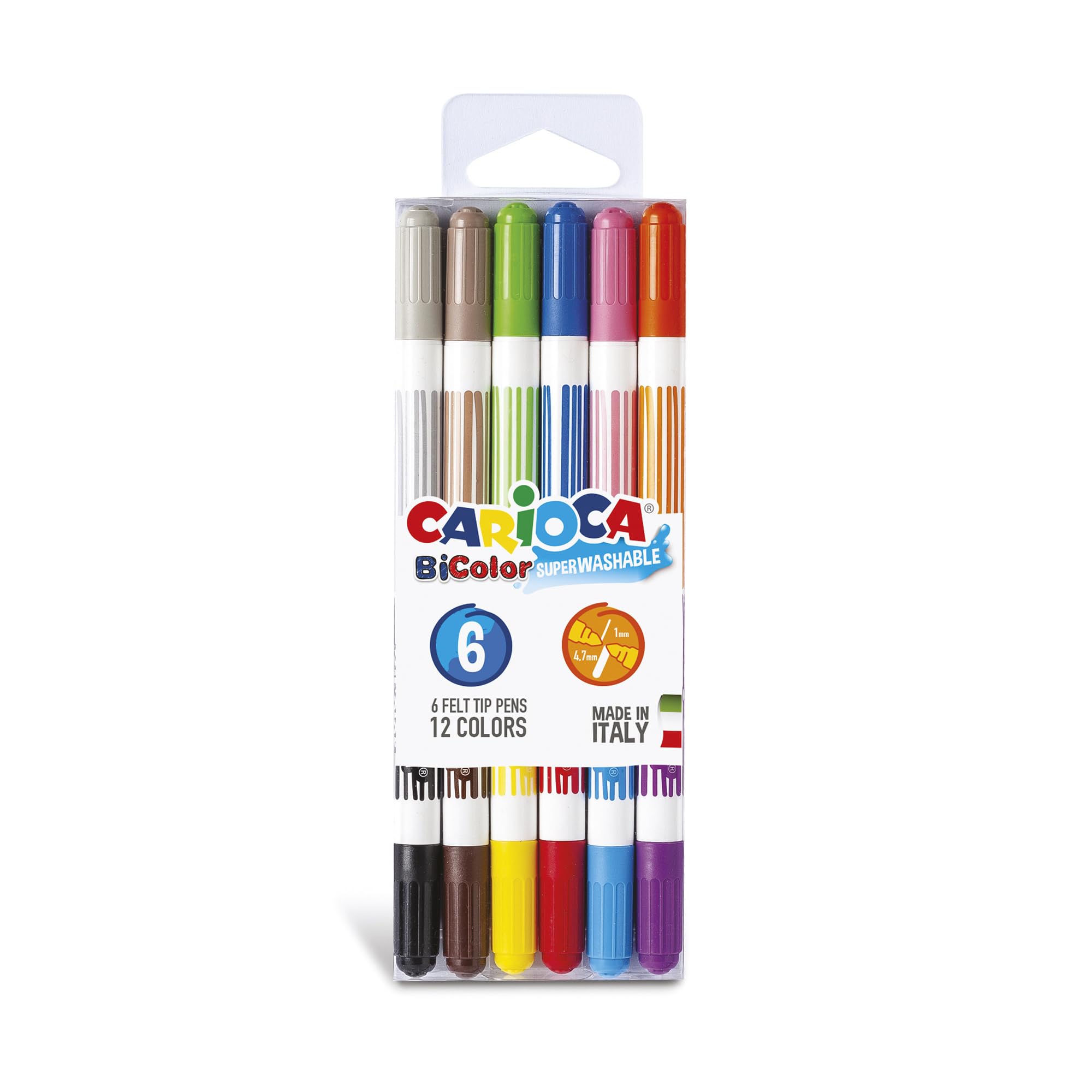 Carioca Bicolor Süper Yıkanabilir Çift Uçlu Keçeli Boya Kalemi 6'Li 12 Renk