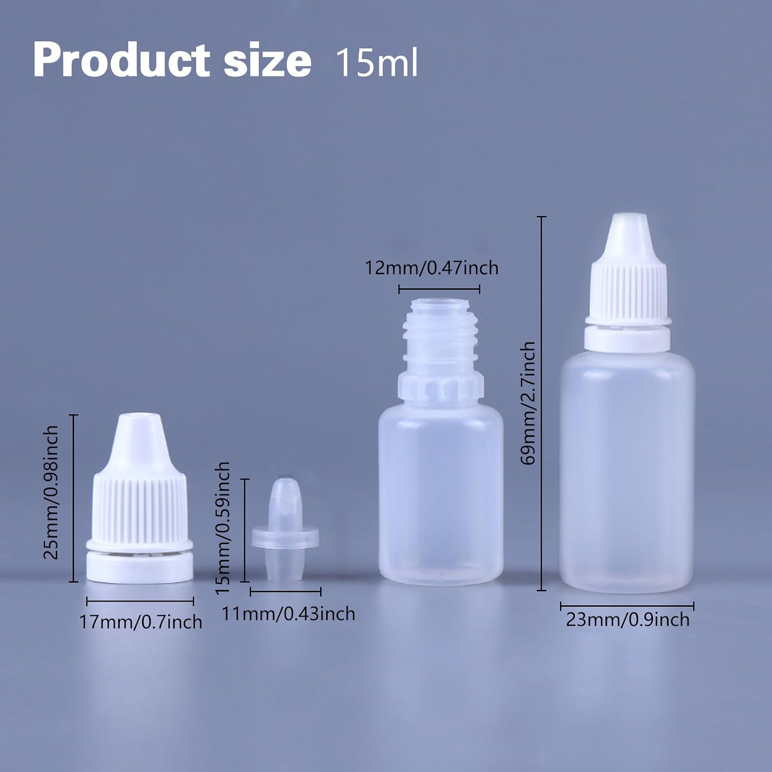 12PCS 15ML White Plastic Empty Squeezable Dropper Bottles Portable Eye Liquid Dropper Small Plastic Refillable Containers with Screw Cap and Plug (White, 15ML) image 2