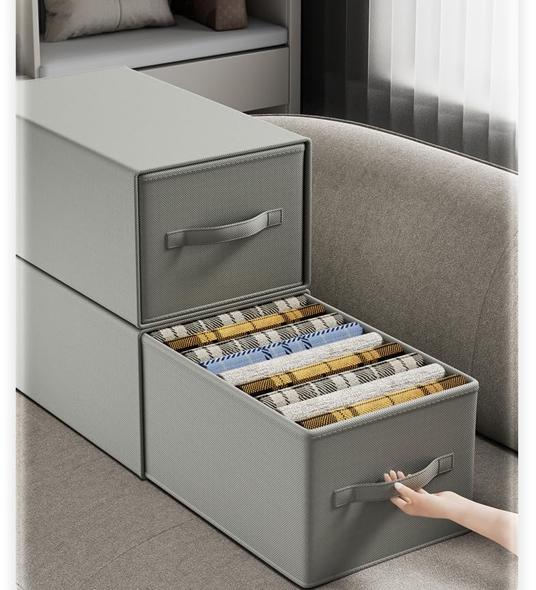 Scatola portaoggetti pieghevole con manico, in tessuto non tessuto, grigio, impilabile, organizer per armadio (47 x 30 x 25 cm)