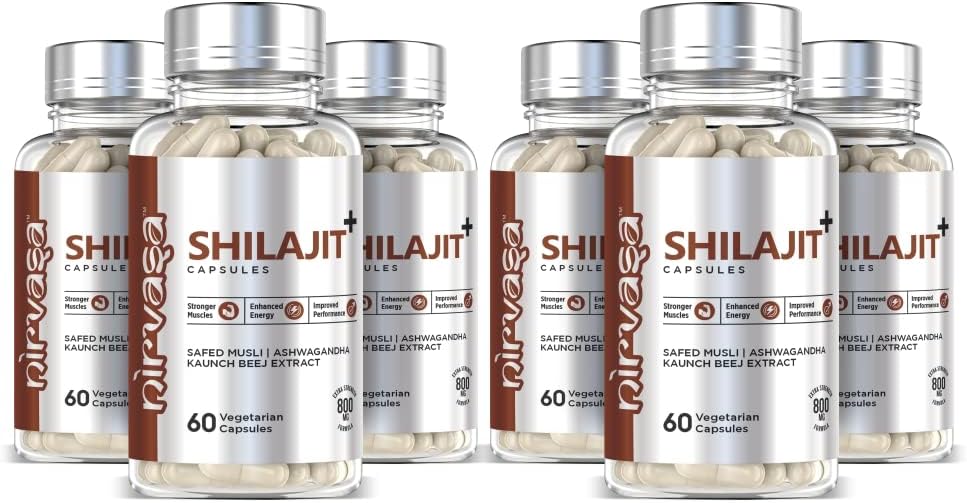 Nirvasa Shilajit Capsules (800 mg) with Safed Musli, Ashwagandha & Kaunch Beej | Purest Shilajit for General Wellness - 60 Capsules (Pack of 6)