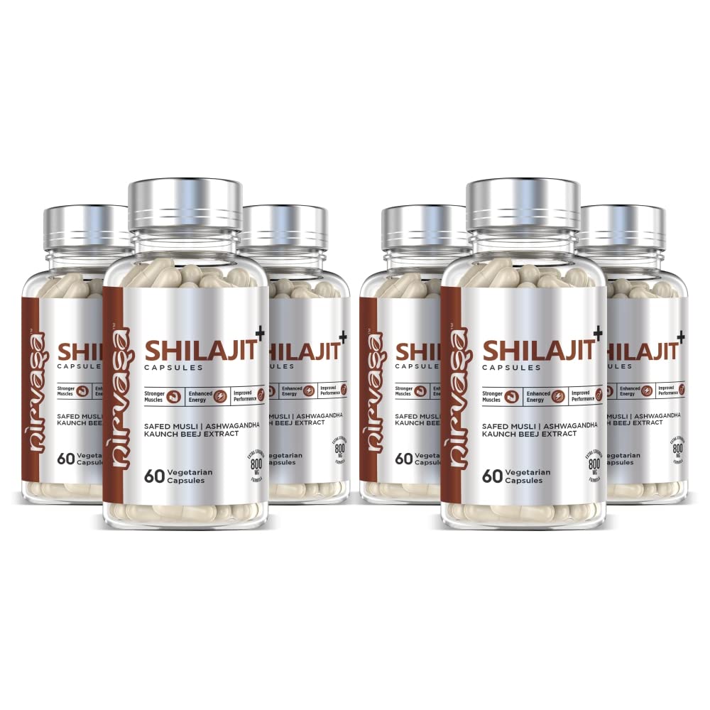 Nirvasa Shilajit Capsules (800 mg) with Safed Musli, Ashwagandha & Kaunch Beej | Purest Shilajit for General Wellness - 60 Capsules (Pack of 6)