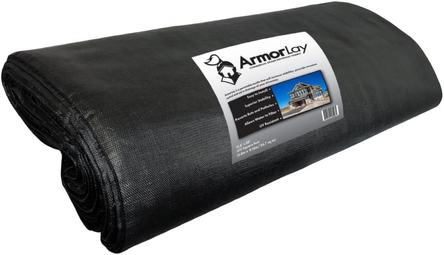 Garden Armor ArmorLay Commercial Grade Driveway Fabric (12.5' x 60') Stabilization, Underlayment, Road Fabric, Commercial Grade Weed Barrier Fabric, Heavy Duty Landscape Fabric, Erosion Control Fabric