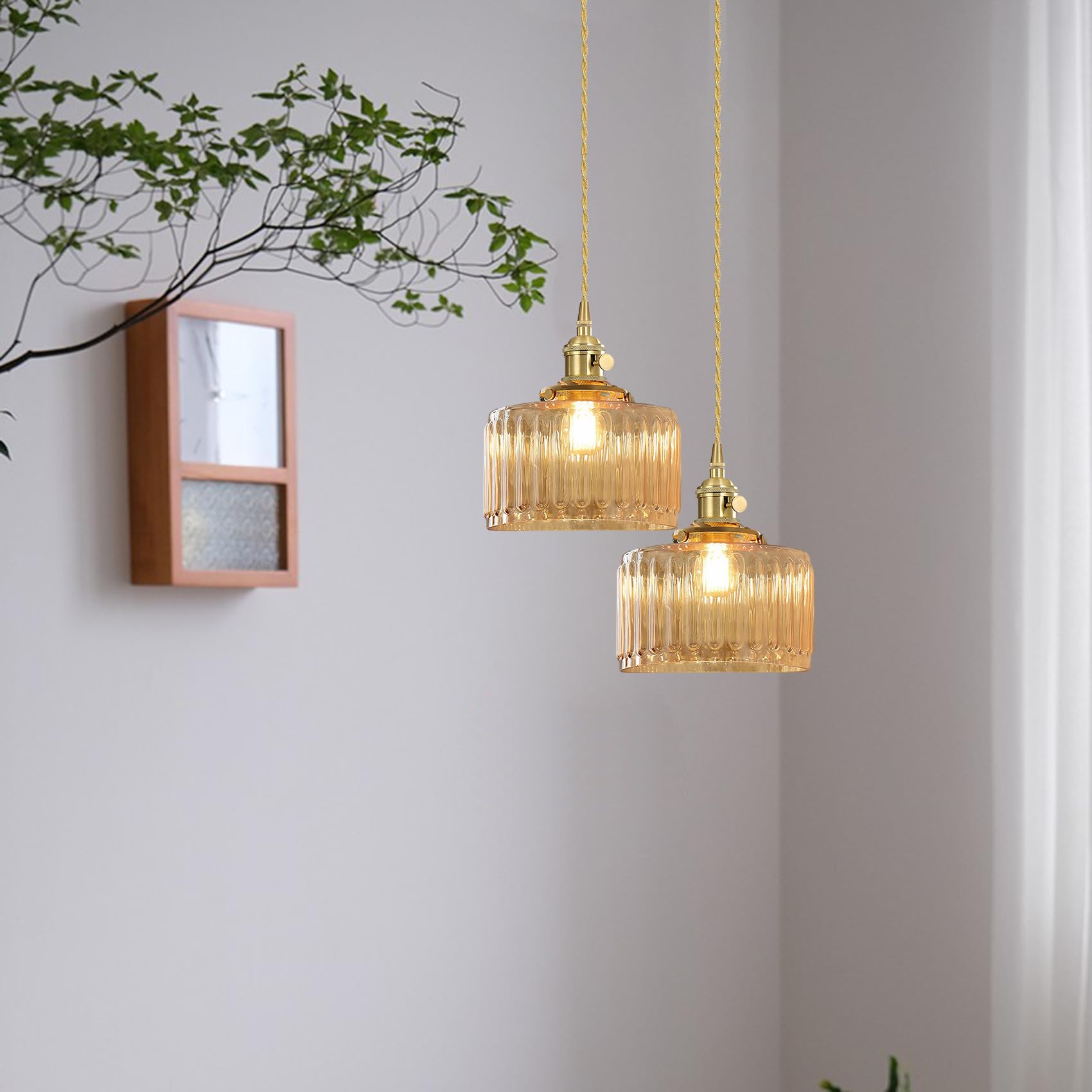 Suspension en verre ambré avec support en métal doré, hauteur ajustable, éclairage vintage moderne pour salle à manger, îlot de cuisine