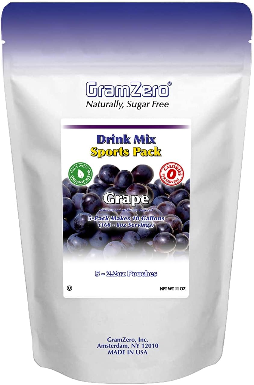 GramZero Grape Sugar Free Drink Mix Sports Pack, Great For Nutrition Club Loaded Teas, Zero Calorie, Stevia Sweetened